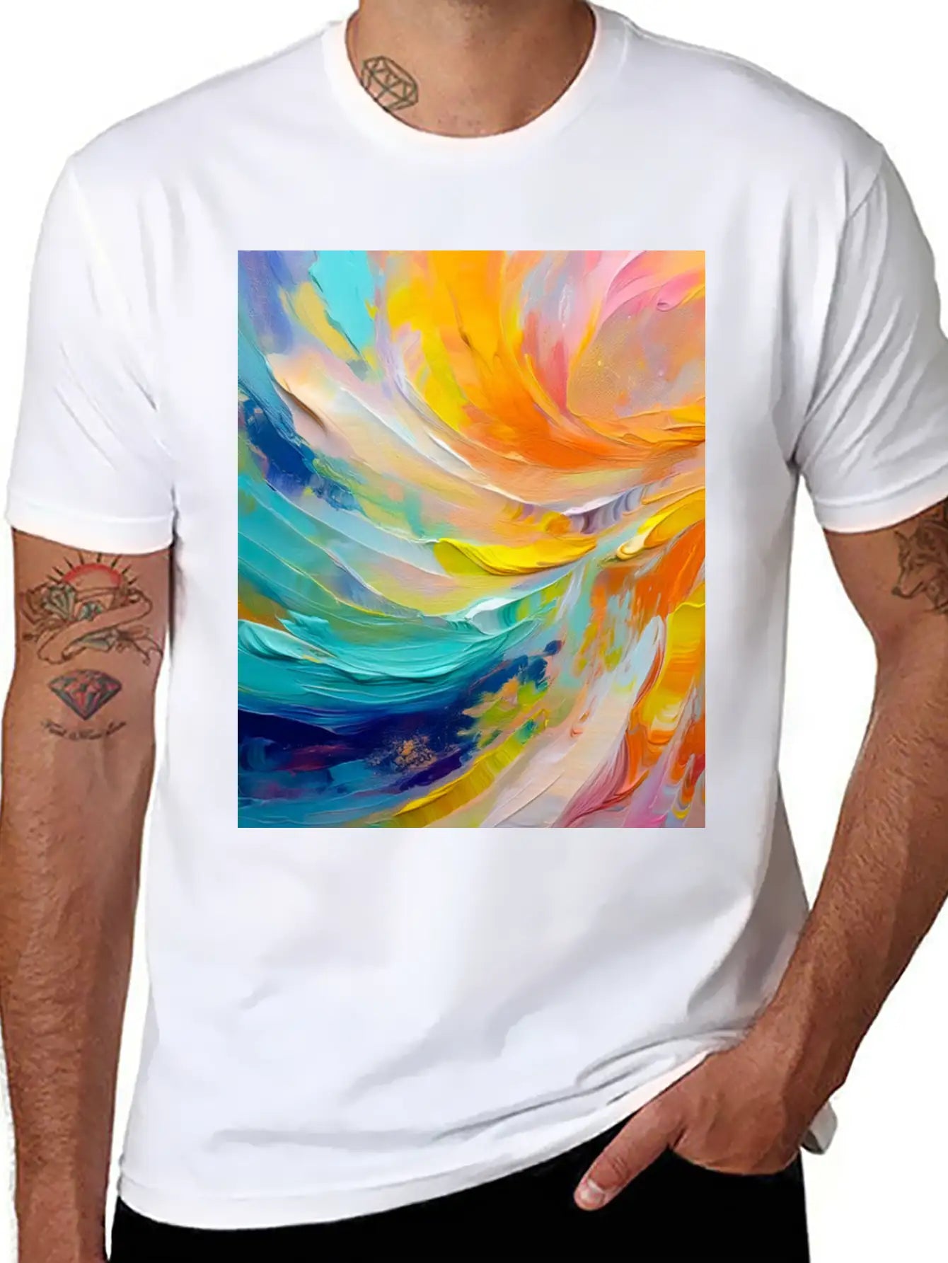 Abstract Colorful Brushstroke Art Unisex Casual T-Shirt – Clean Design For Daily Comfort