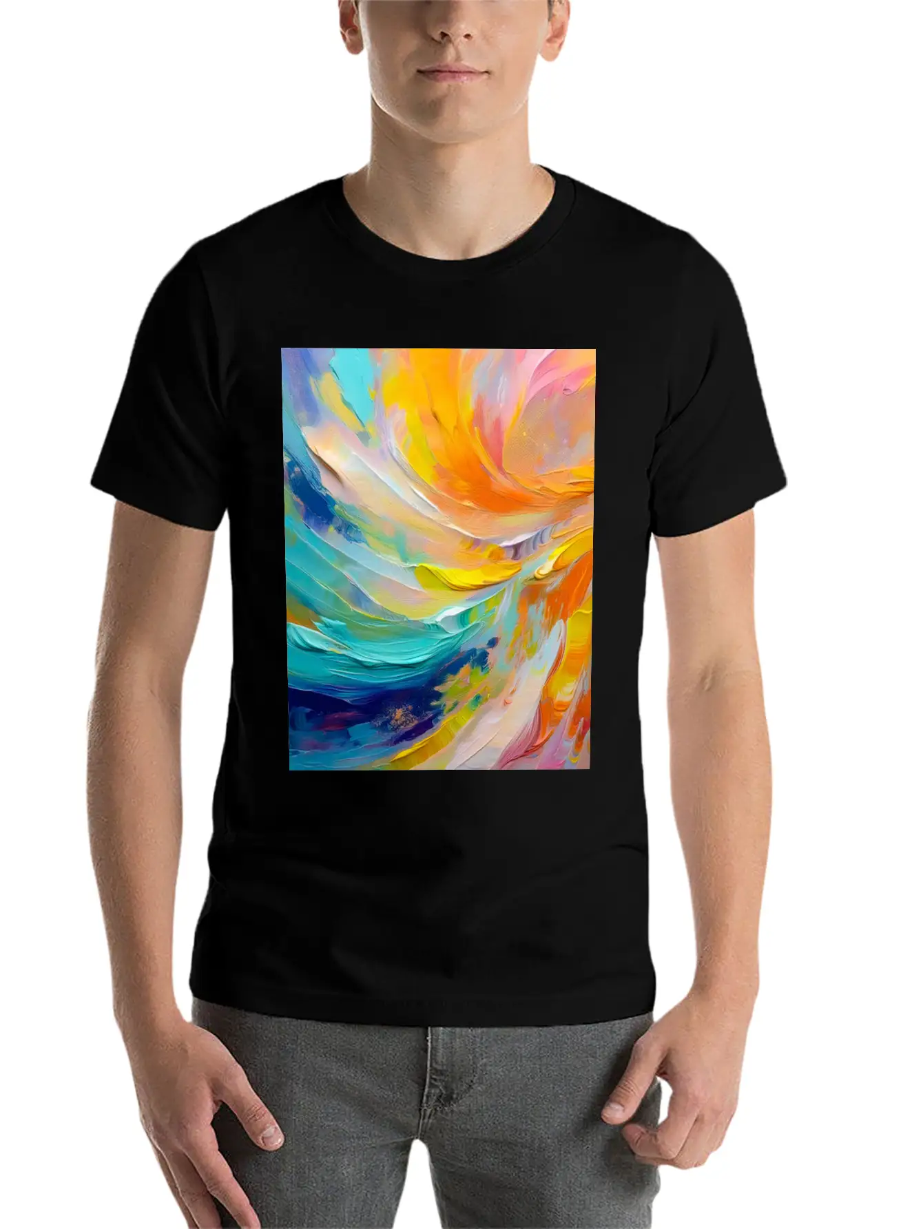 Abstract Colorful Brushstroke Art Unisex Casual T-Shirt – Clean Design For Daily Comfort