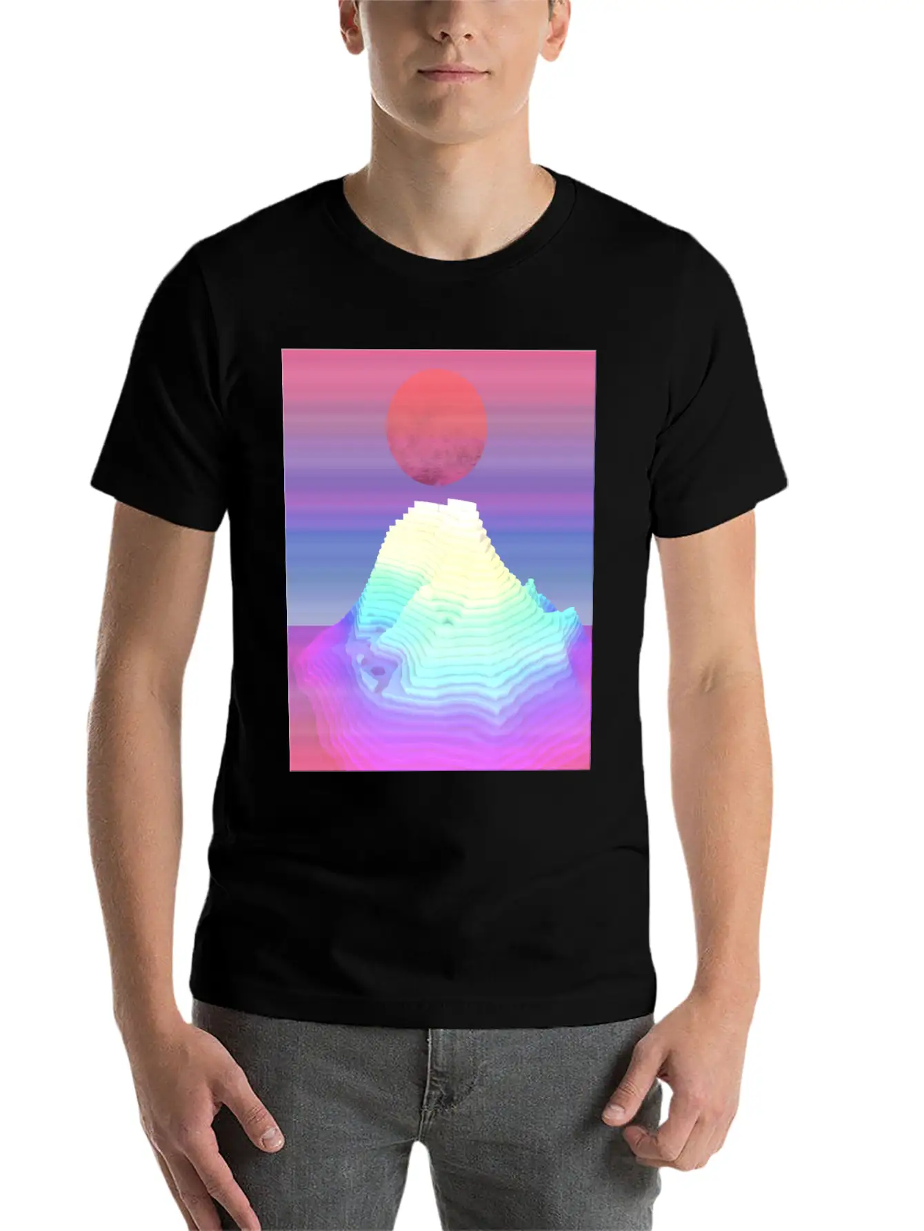 Abstract Mountain View At Dawn Unisex Short Sleeve Soft Cotton T-Shirt – Casual Everyday Wear