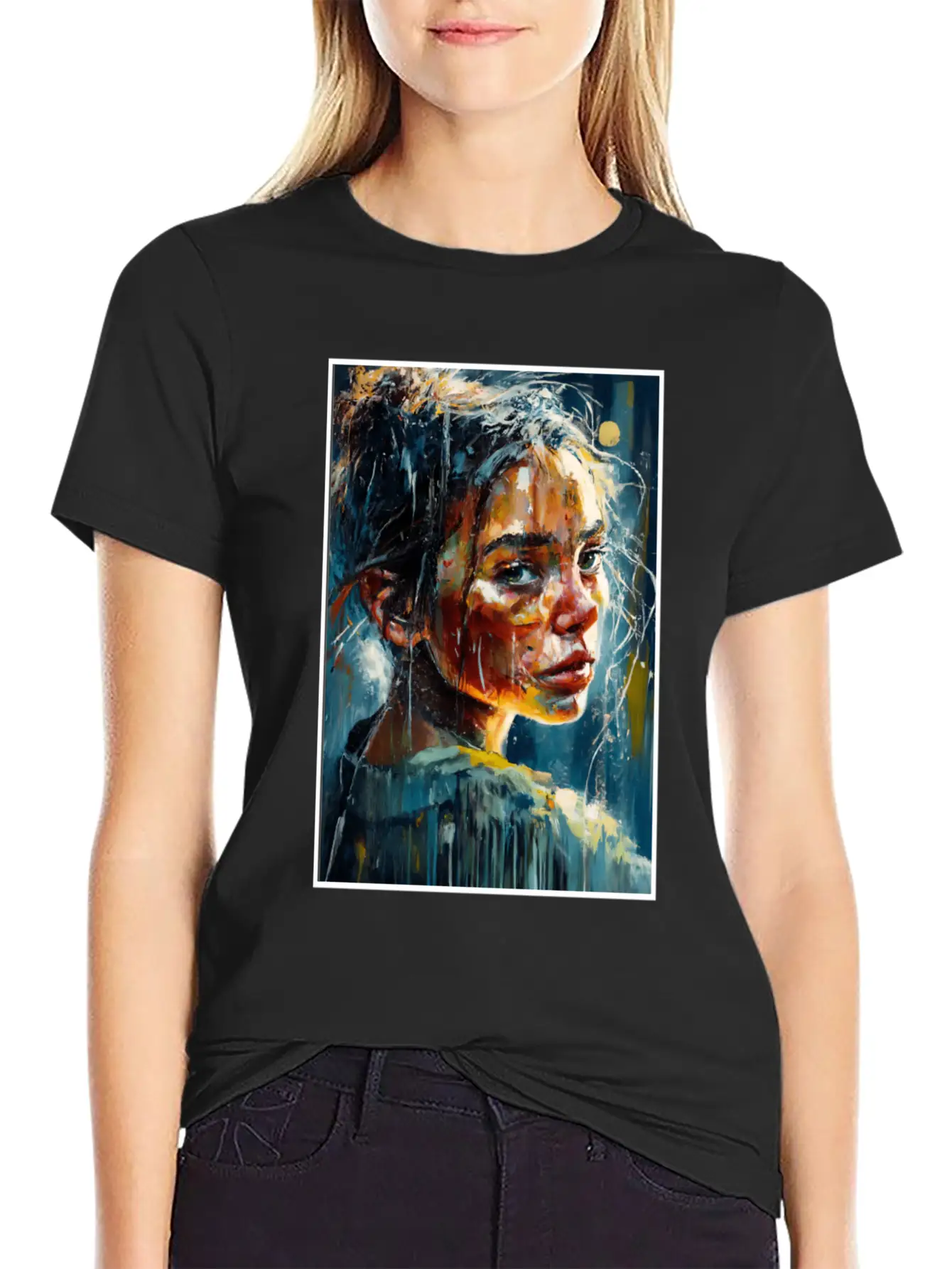 Abstract Sad Girl Unhappy People Sadness Casual Graphic T-Shirt – Simple And Comfortable Daily Wear