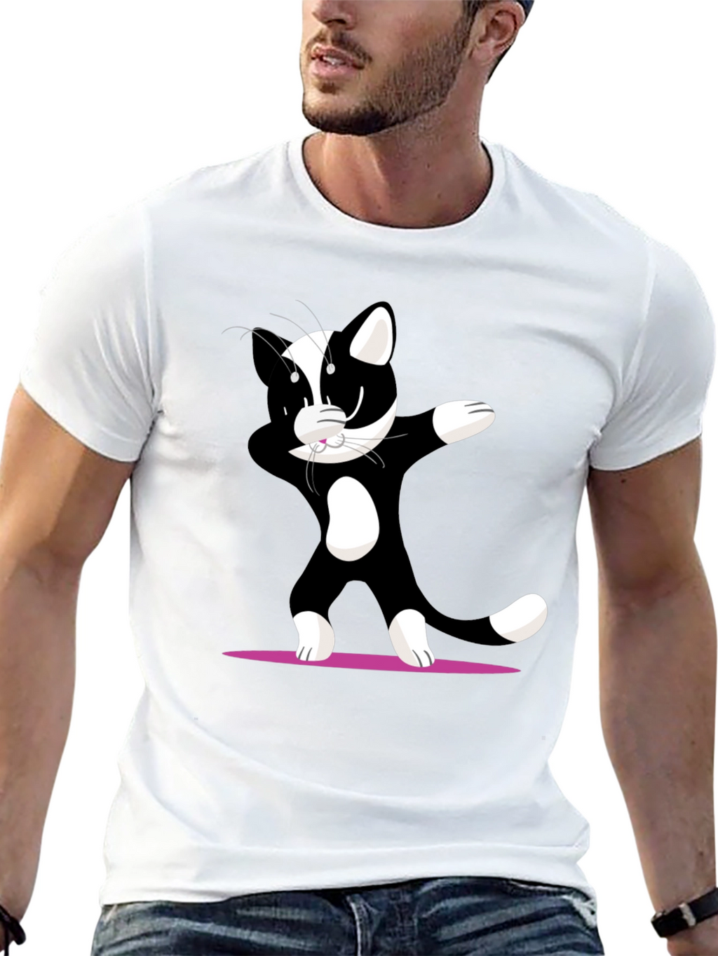Dabbing Cat Graphic T-Shirt - Cool Black Tee