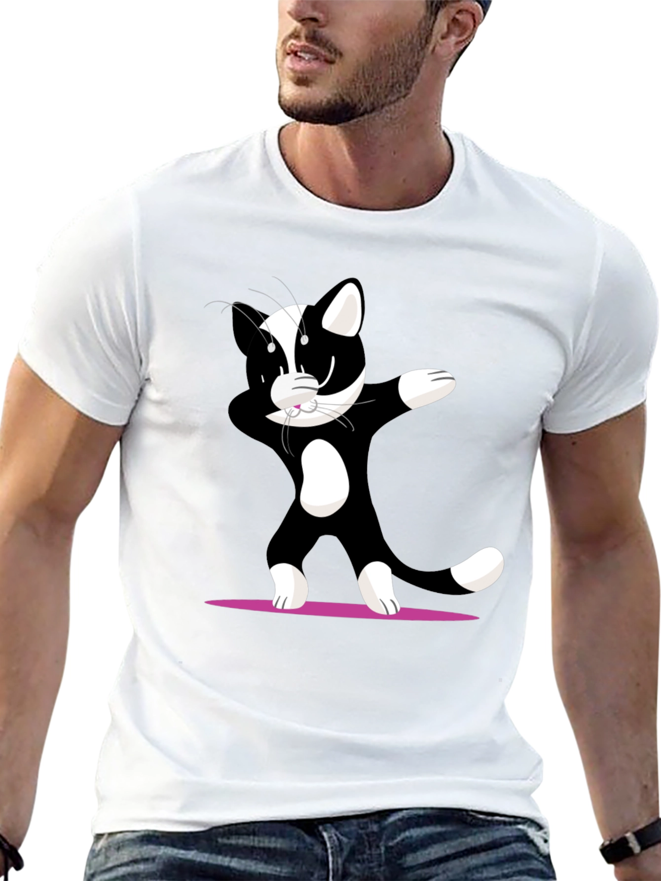 Dabbing Cat Graphic T-Shirt - Cool Black Tee