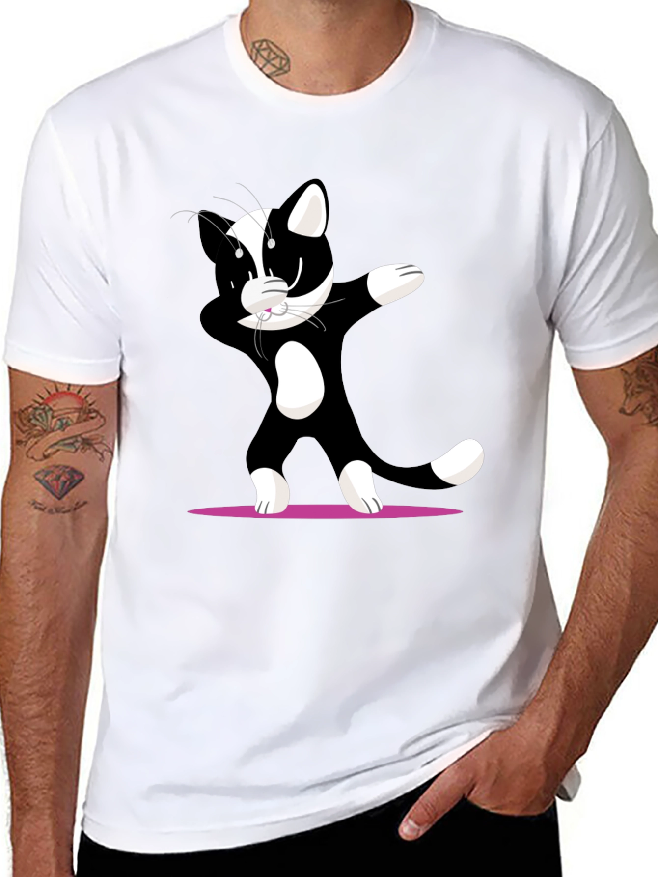 Dabbing Cat Graphic T-Shirt - Cool Black Tee
