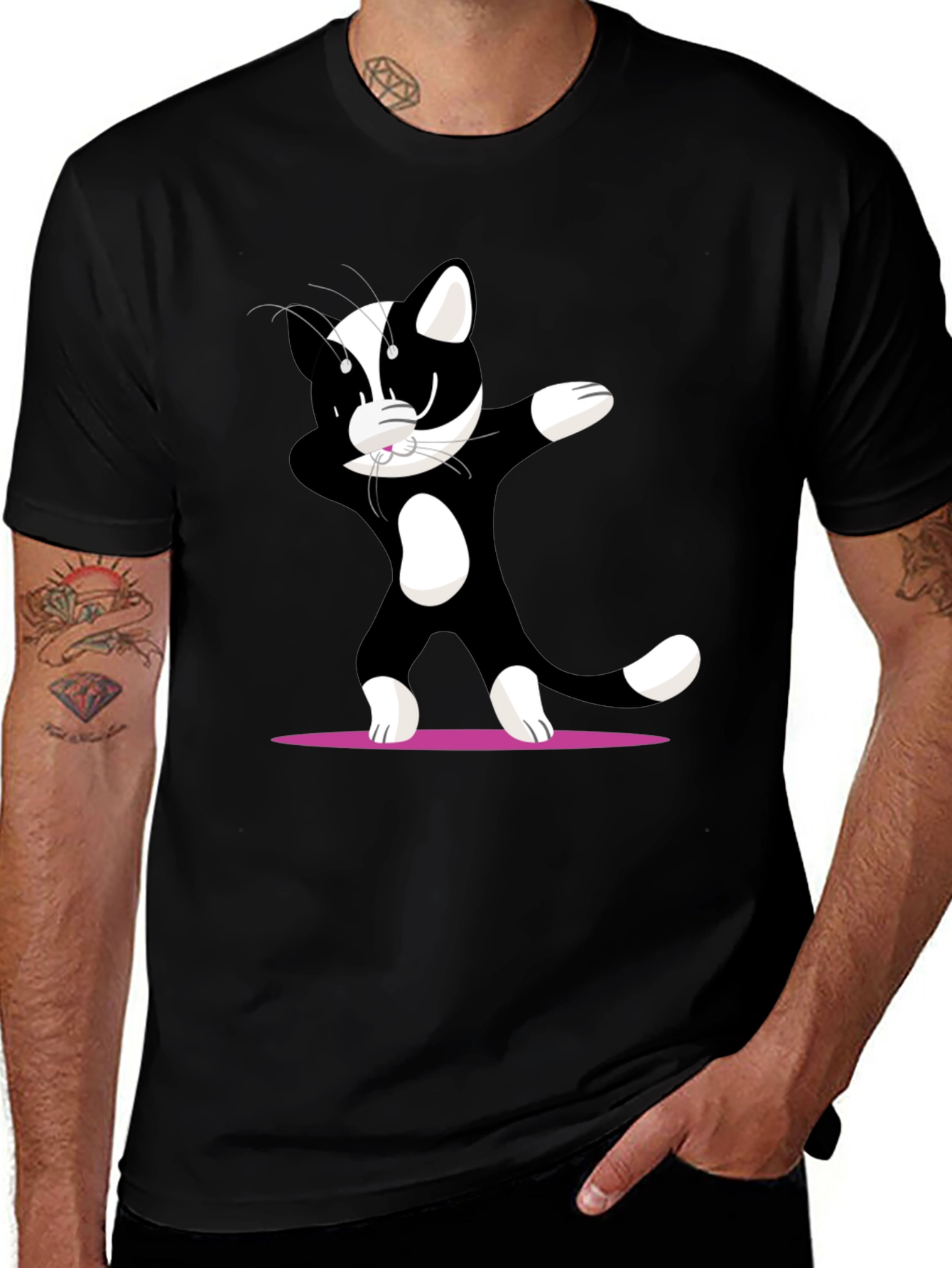 Dabbing Cat Graphic T-Shirt - Cool Black Tee