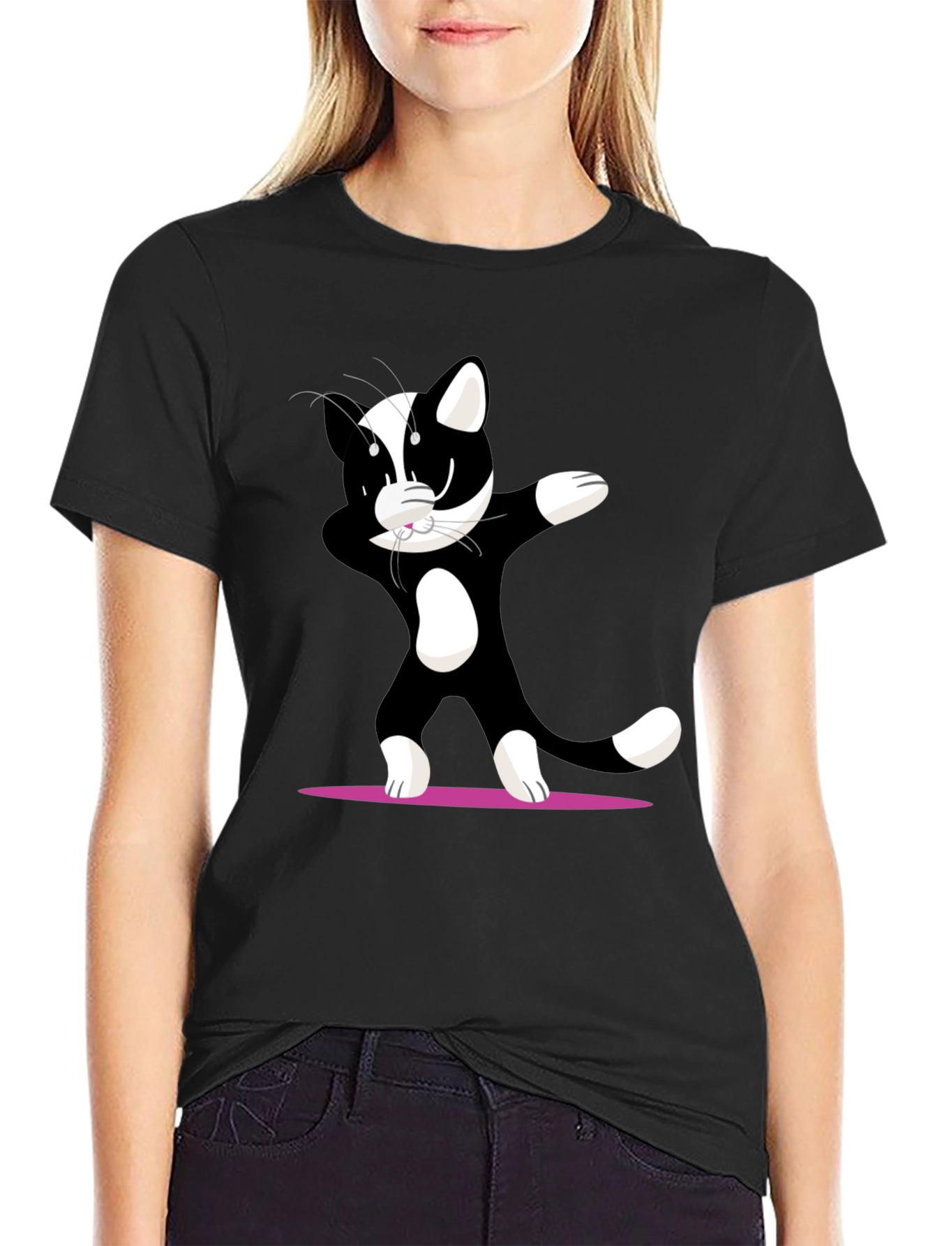 Dabbing Cat Graphic T-Shirt - Cool Black Tee
