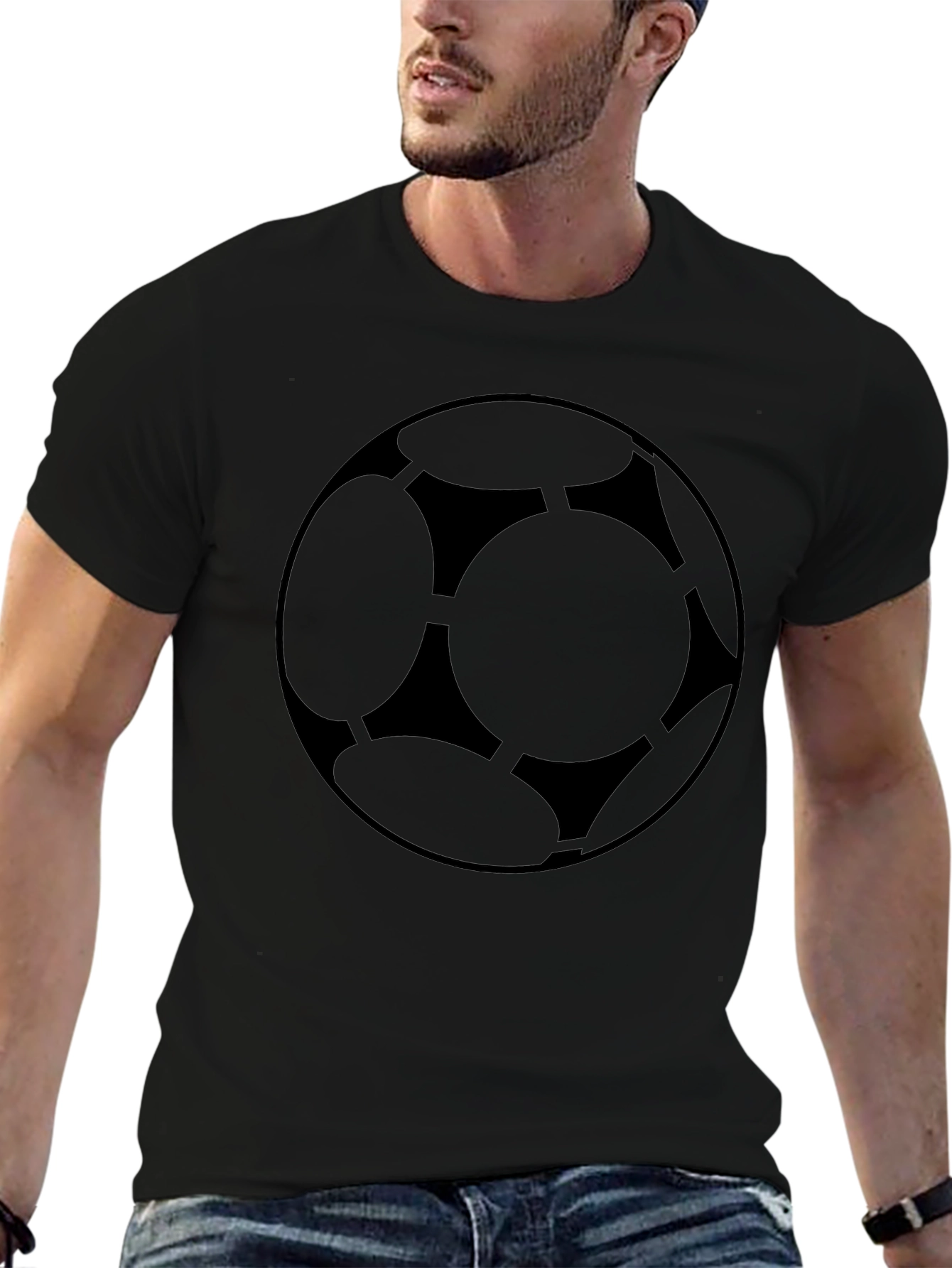 Black Soccer Ball Graphic Tee - Sporty Casual Style