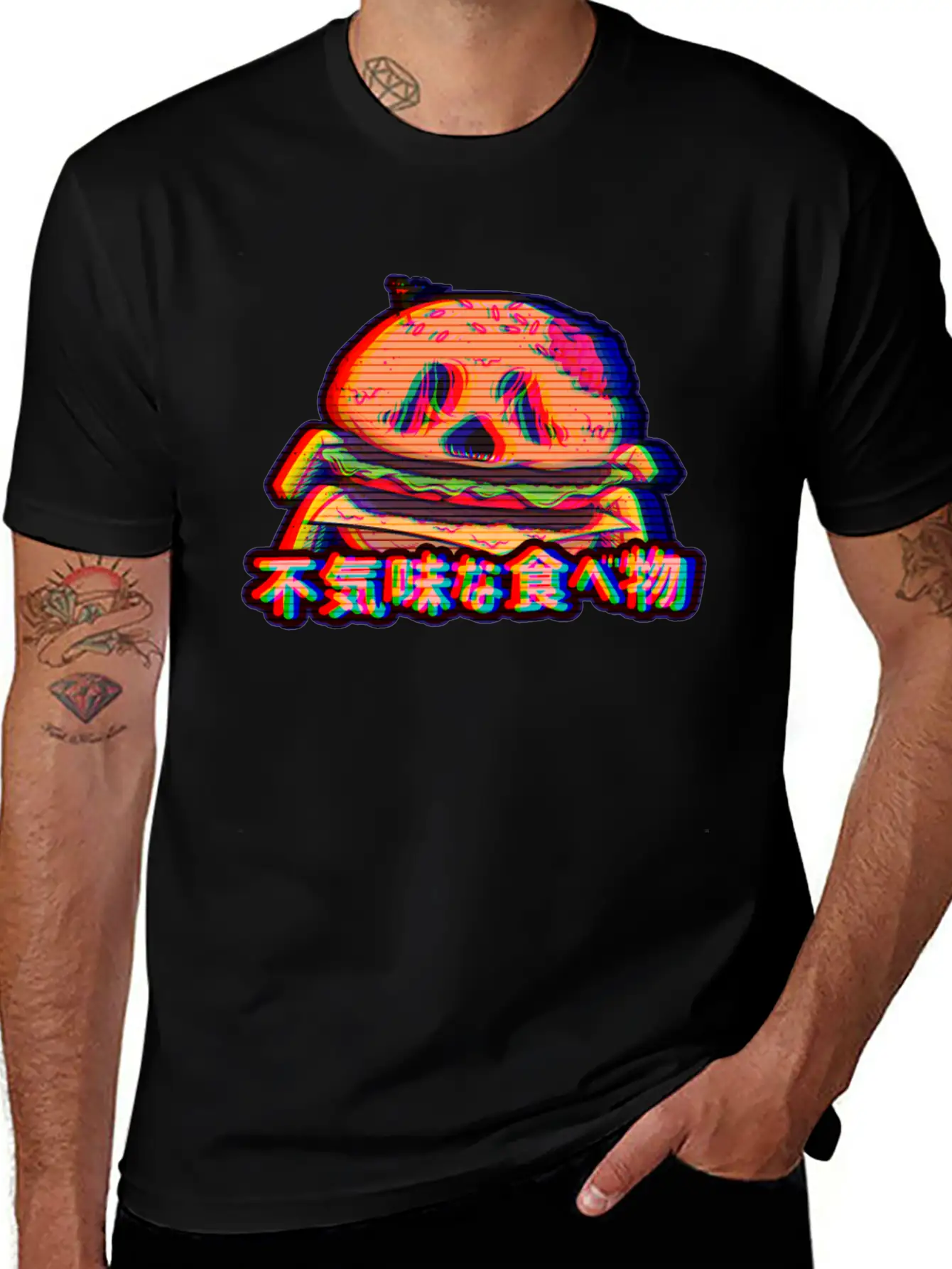Aesthetic Synthwave Otaku Creepy Food Hamburger Essential Cotton Tee For Daily Outfits – Unisex Style
