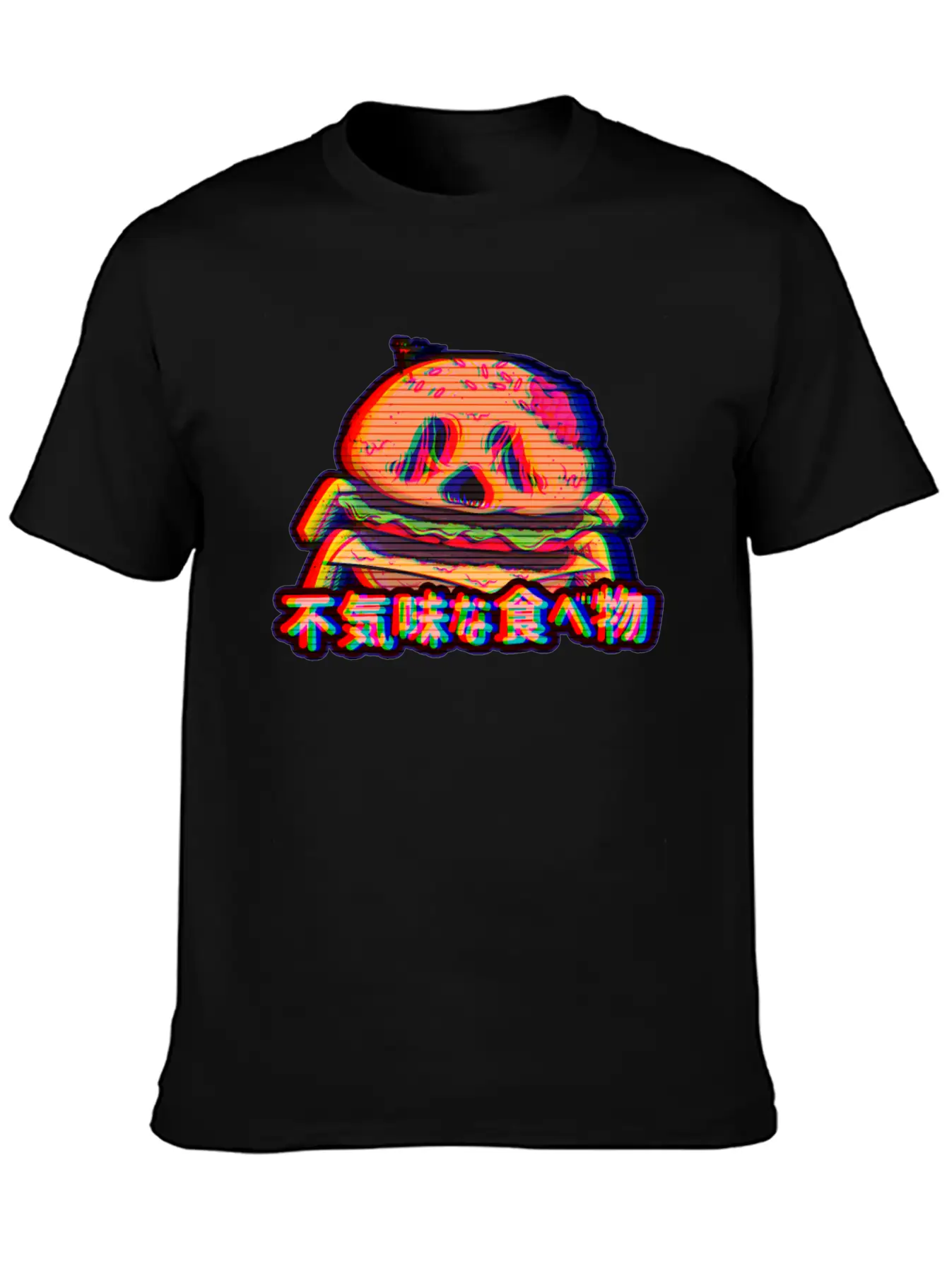 Aesthetic Synthwave Otaku Creepy Food Hamburger Essential Cotton Tee For Daily Outfits – Unisex Style