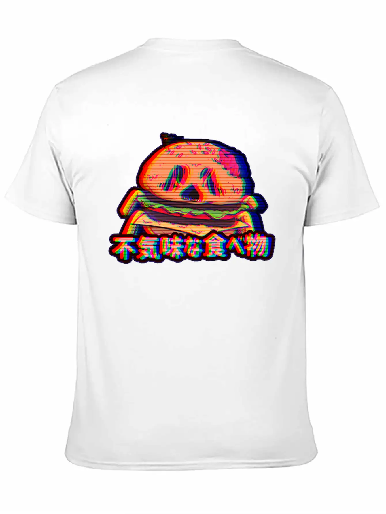 Aesthetic Synthwave Otaku Creepy Food Hamburger Essential Cotton Tee For Daily Outfits – Unisex Style