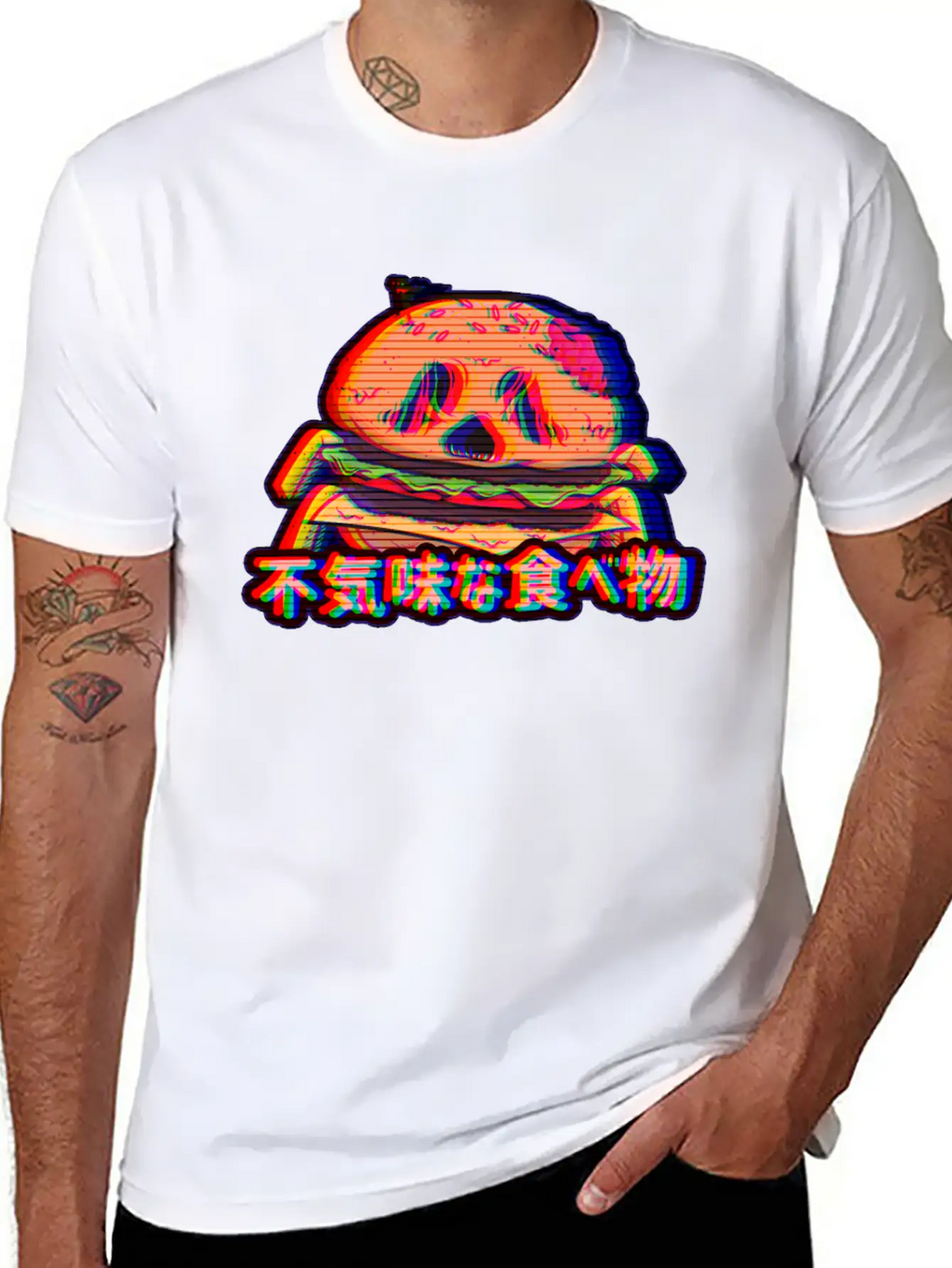 Aesthetic Synthwave Otaku Creepy Food Hamburger Essential Cotton Tee For Daily Outfits – Unisex Style