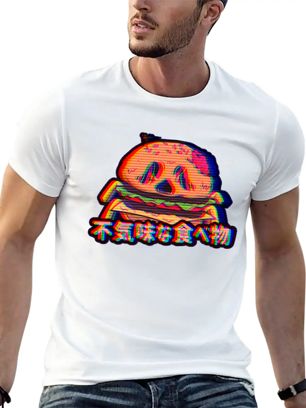 Aesthetic Synthwave Otaku Creepy Food Hamburger Essential Cotton Tee For Daily Outfits – Unisex Style