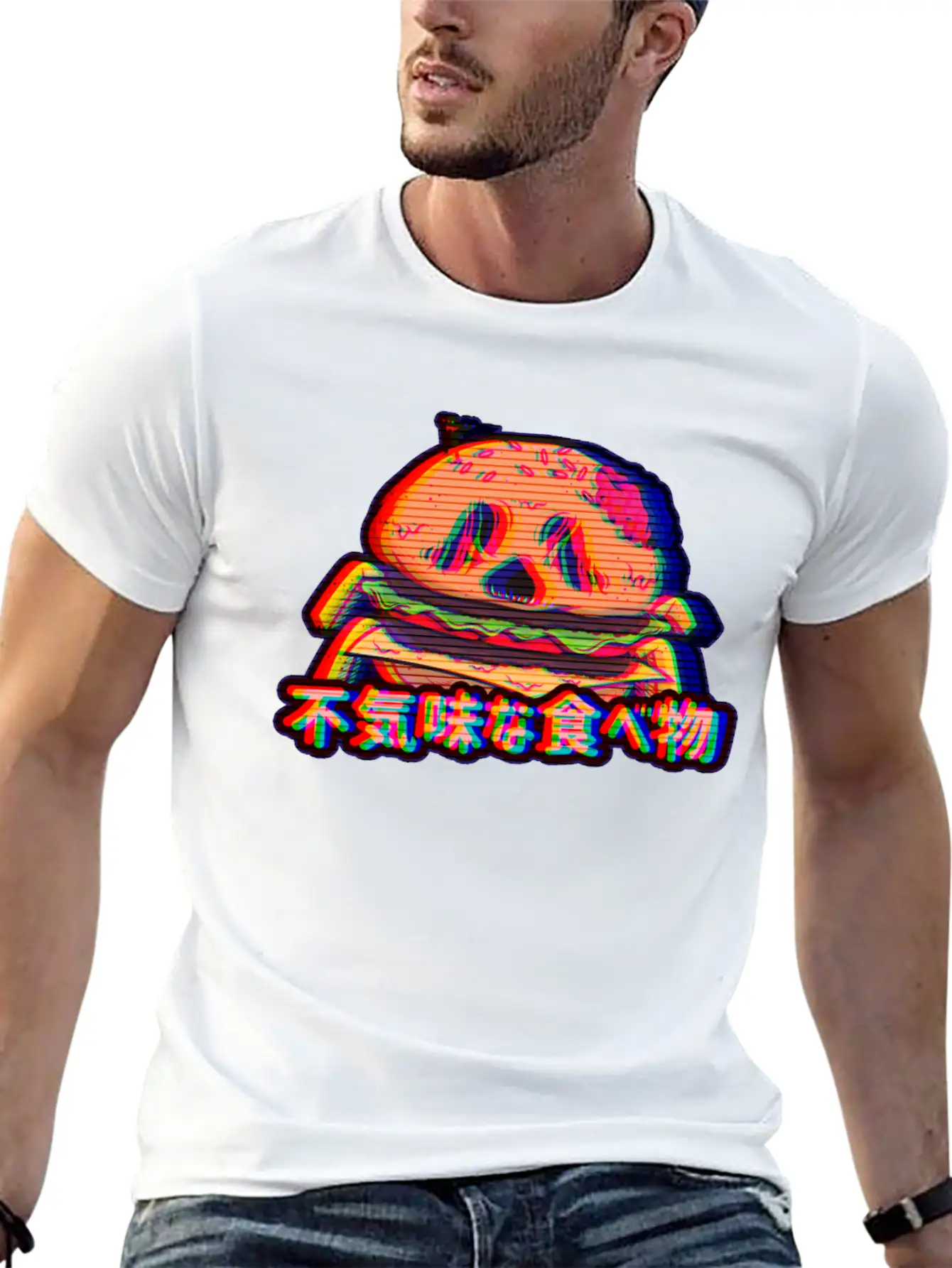 Aesthetic Synthwave Otaku Creepy Food Hamburger Essential Cotton Tee For Daily Outfits – Unisex Style