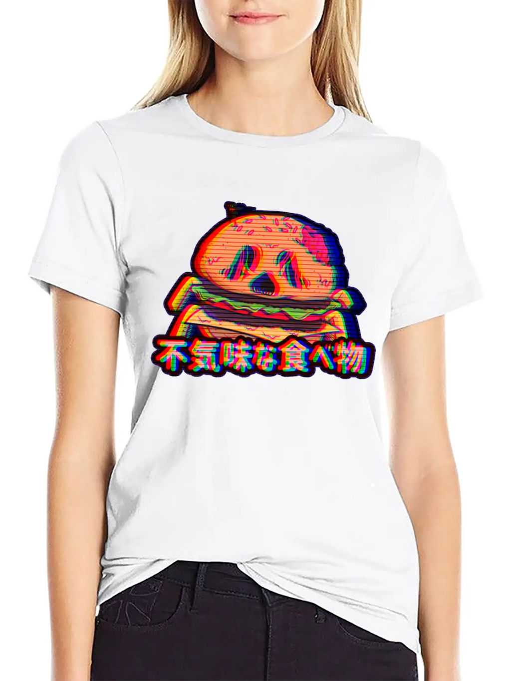 Aesthetic Synthwave Otaku Creepy Food Hamburger Essential Cotton Tee For Daily Outfits – Unisex Style