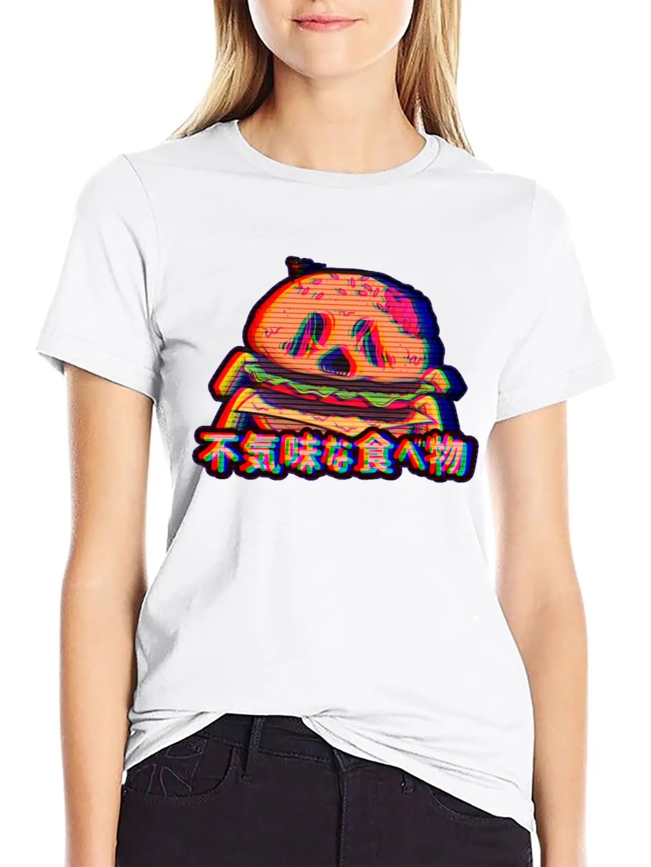 Aesthetic Synthwave Otaku Creepy Food Hamburger Essential Cotton Tee For Daily Outfits – Unisex Style