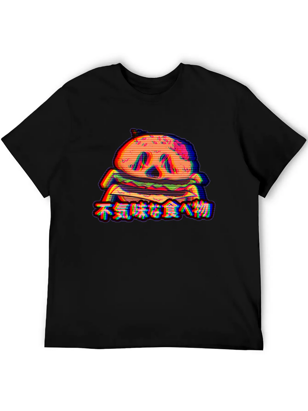 Aesthetic Synthwave Otaku Creepy Food Hamburger Essential Cotton Tee For Daily Outfits – Unisex Style