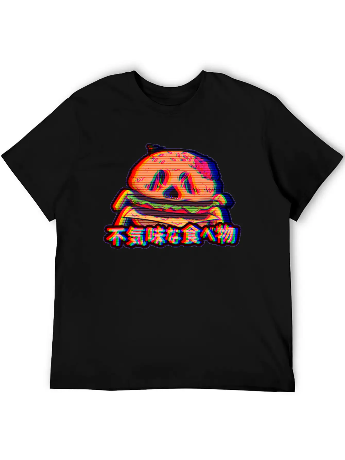 Aesthetic Synthwave Otaku Creepy Food Hamburger Essential Cotton Tee For Daily Outfits – Unisex Style