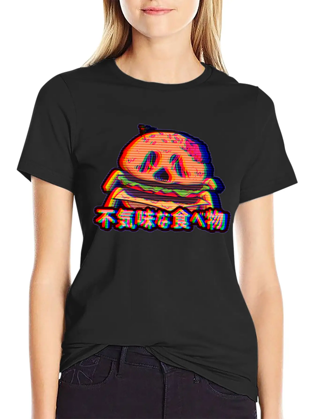 Aesthetic Synthwave Otaku Creepy Food Hamburger Essential Cotton Tee For Daily Outfits – Unisex Style