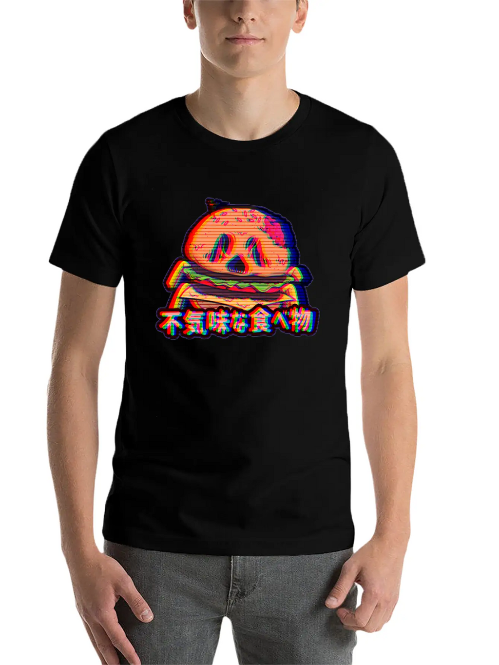 Aesthetic Synthwave Otaku Creepy Food Hamburger Essential Cotton Tee For Daily Outfits – Unisex Style