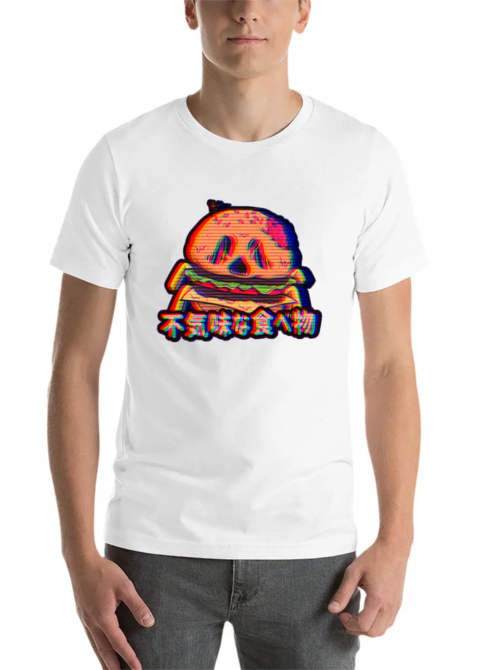 Aesthetic Synthwave Otaku Creepy Food Hamburger Essential Cotton Tee For Daily Outfits – Unisex Style