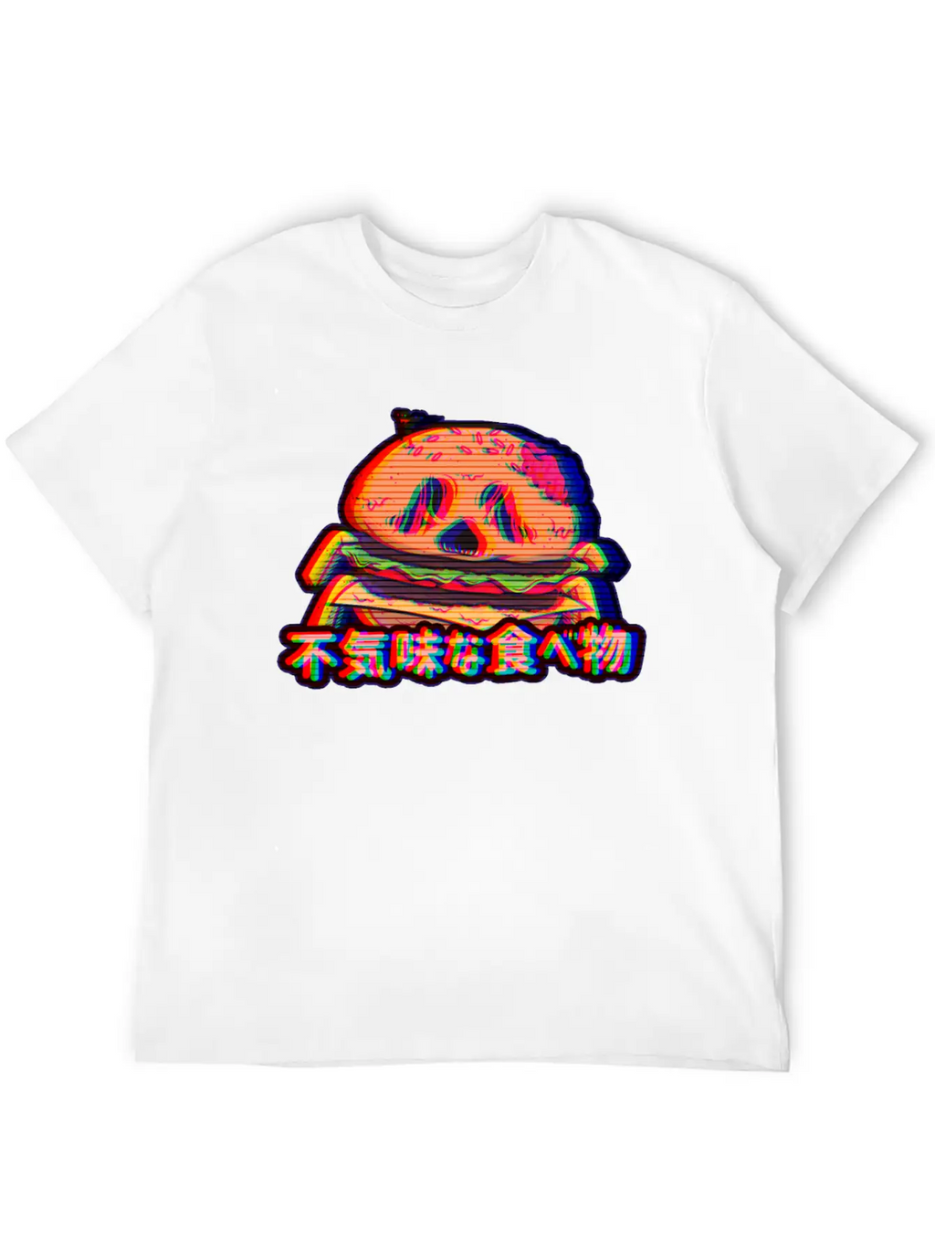 Aesthetic Synthwave Otaku Creepy Food Hamburger Essential Cotton Tee For Daily Outfits – Unisex Style