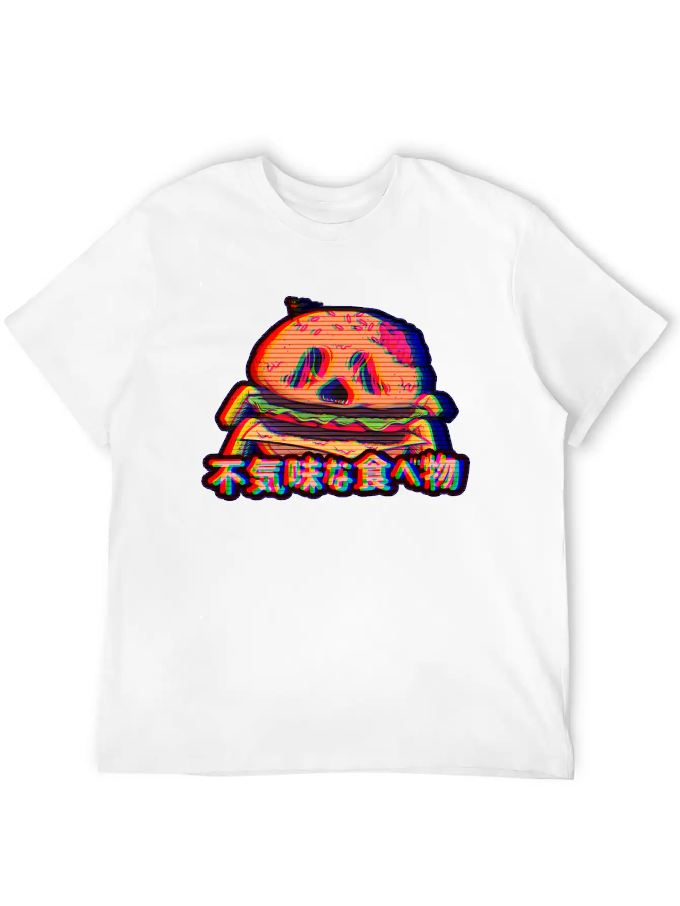 Aesthetic Synthwave Otaku Creepy Food Hamburger Essential Cotton Tee For Daily Outfits – Unisex Style