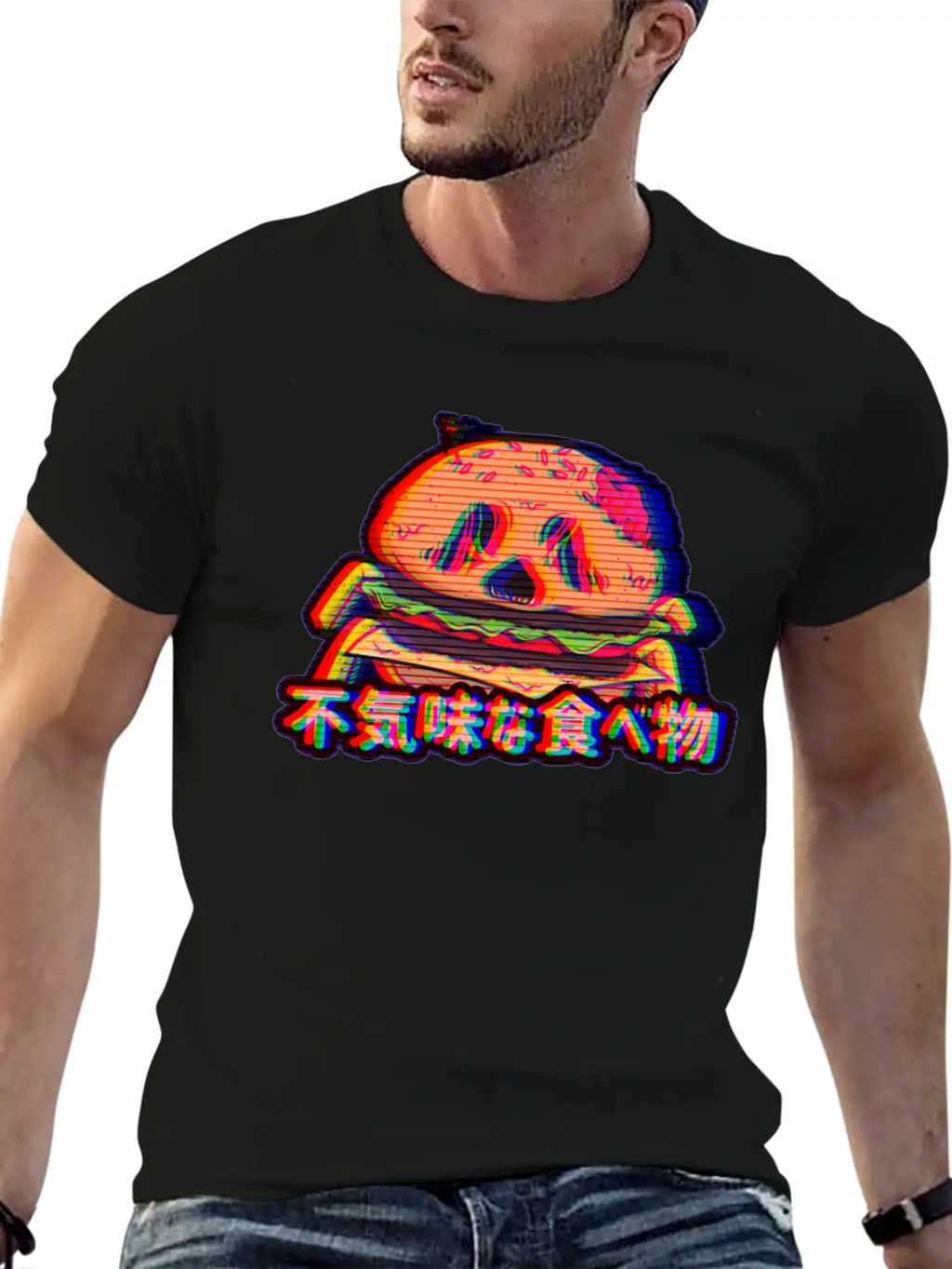 Aesthetic Synthwave Otaku Creepy Food Hamburger Essential Cotton Tee For Daily Outfits – Unisex Style