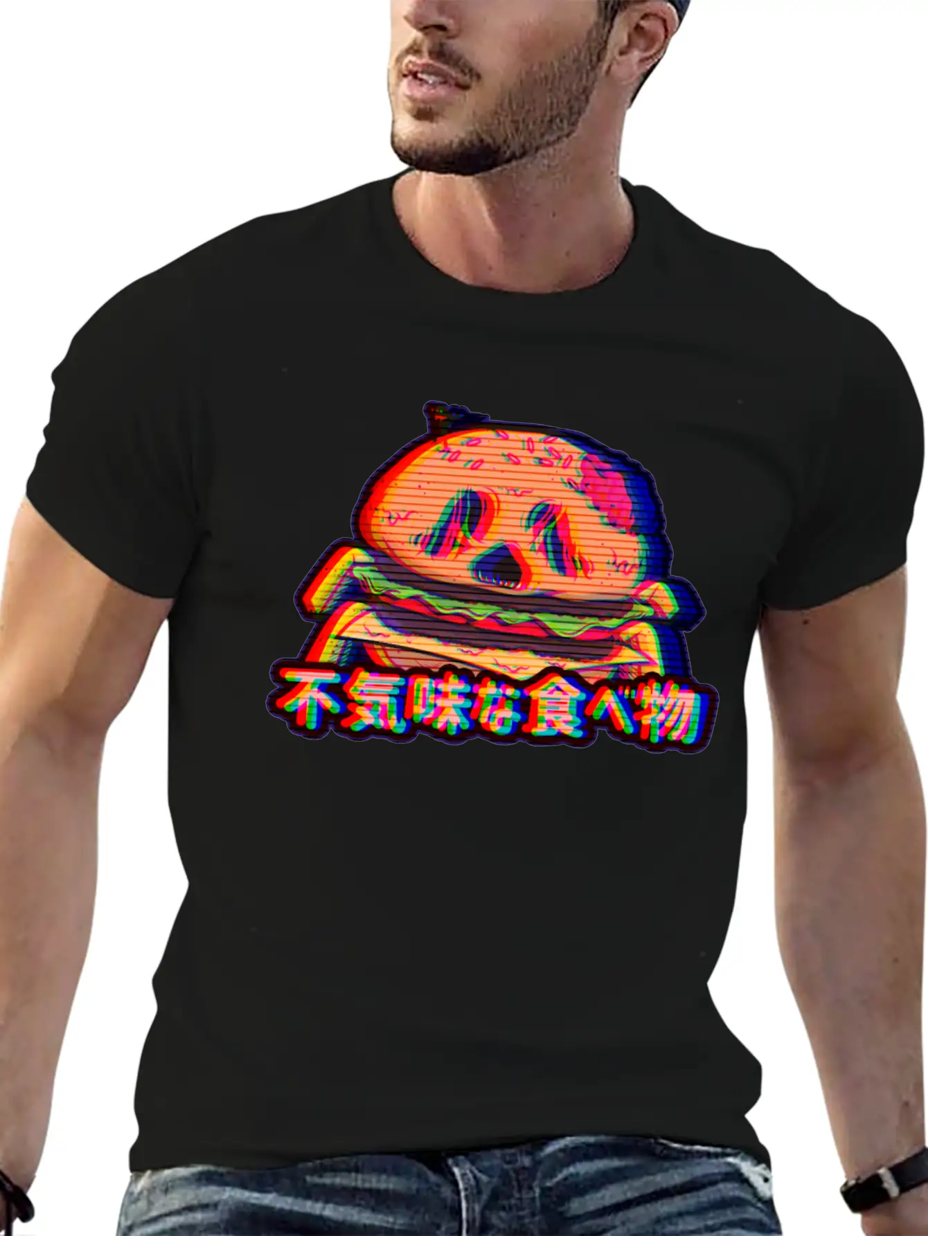 Aesthetic Synthwave Otaku Creepy Food Hamburger Essential Cotton Tee For Daily Outfits – Unisex Style