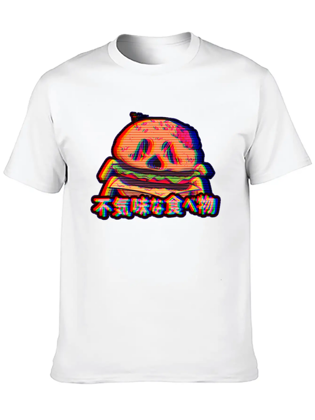 Aesthetic Synthwave Otaku Creepy Food Hamburger Essential Cotton Tee For Daily Outfits – Unisex Style