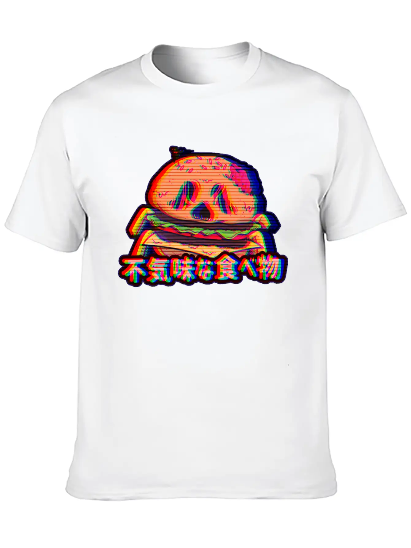 Aesthetic Synthwave Otaku Creepy Food Hamburger Essential Cotton Tee For Daily Outfits – Unisex Style