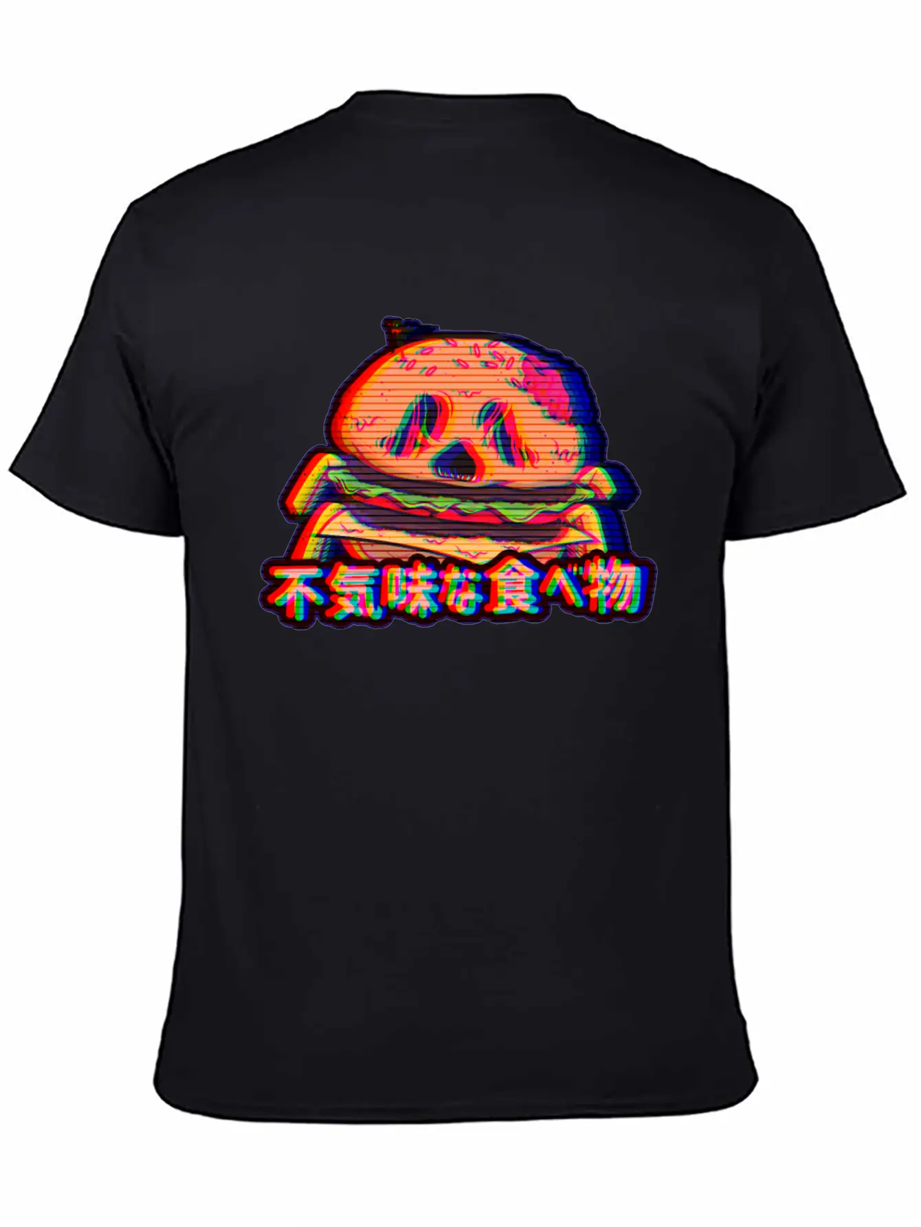 Aesthetic Synthwave Otaku Creepy Food Hamburger Essential Cotton Tee For Daily Outfits – Unisex Style