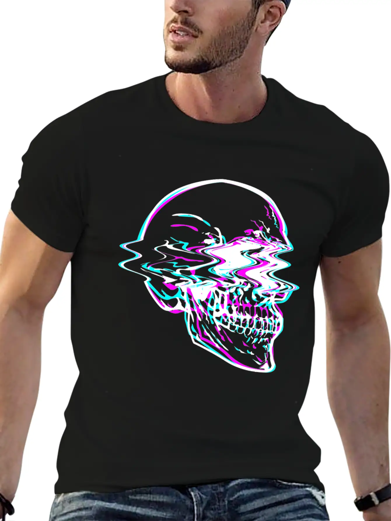 Aesthetic Vaporwave Creepy Skull With Retro Unisex Casual T-Shirt – Clean Design For Daily Comfort