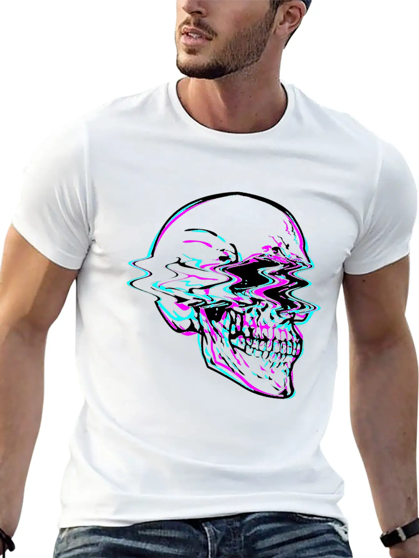 Aesthetic Vaporwave Creepy Skull With Retro Unisex Casual T-Shirt – Clean Design For Daily Comfort