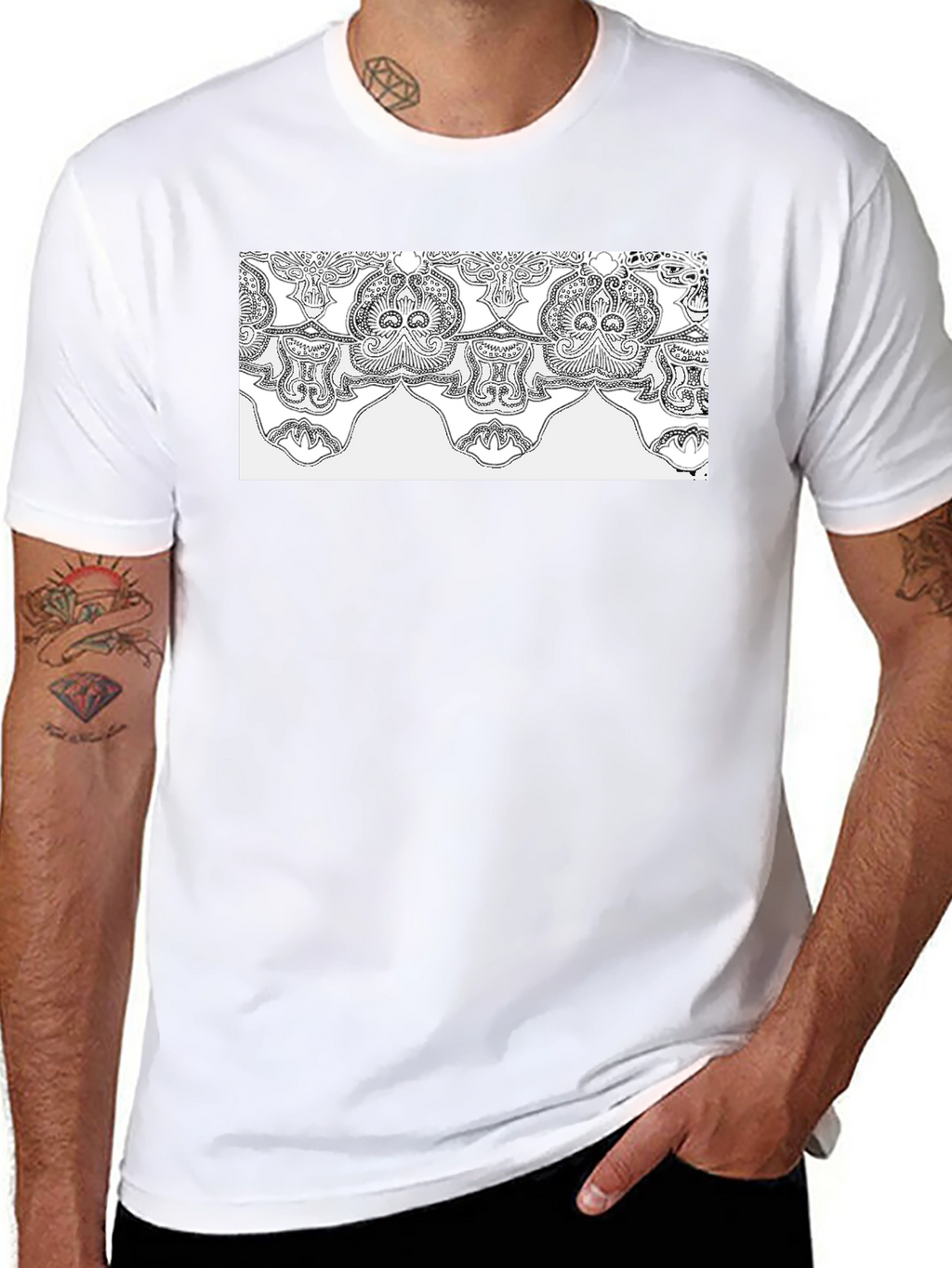 Elegant Black Tee with Ornamental Pattern