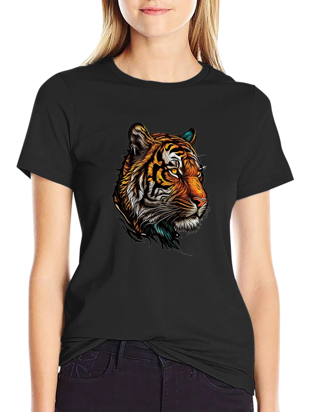 Tiger Graphic Print Black T-Shirt