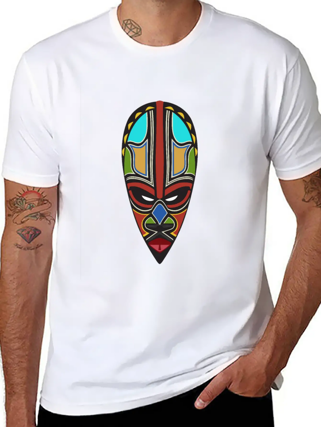 African Tribal Mask Essential Cotton Tee For Daily Outfits – Unisex Style