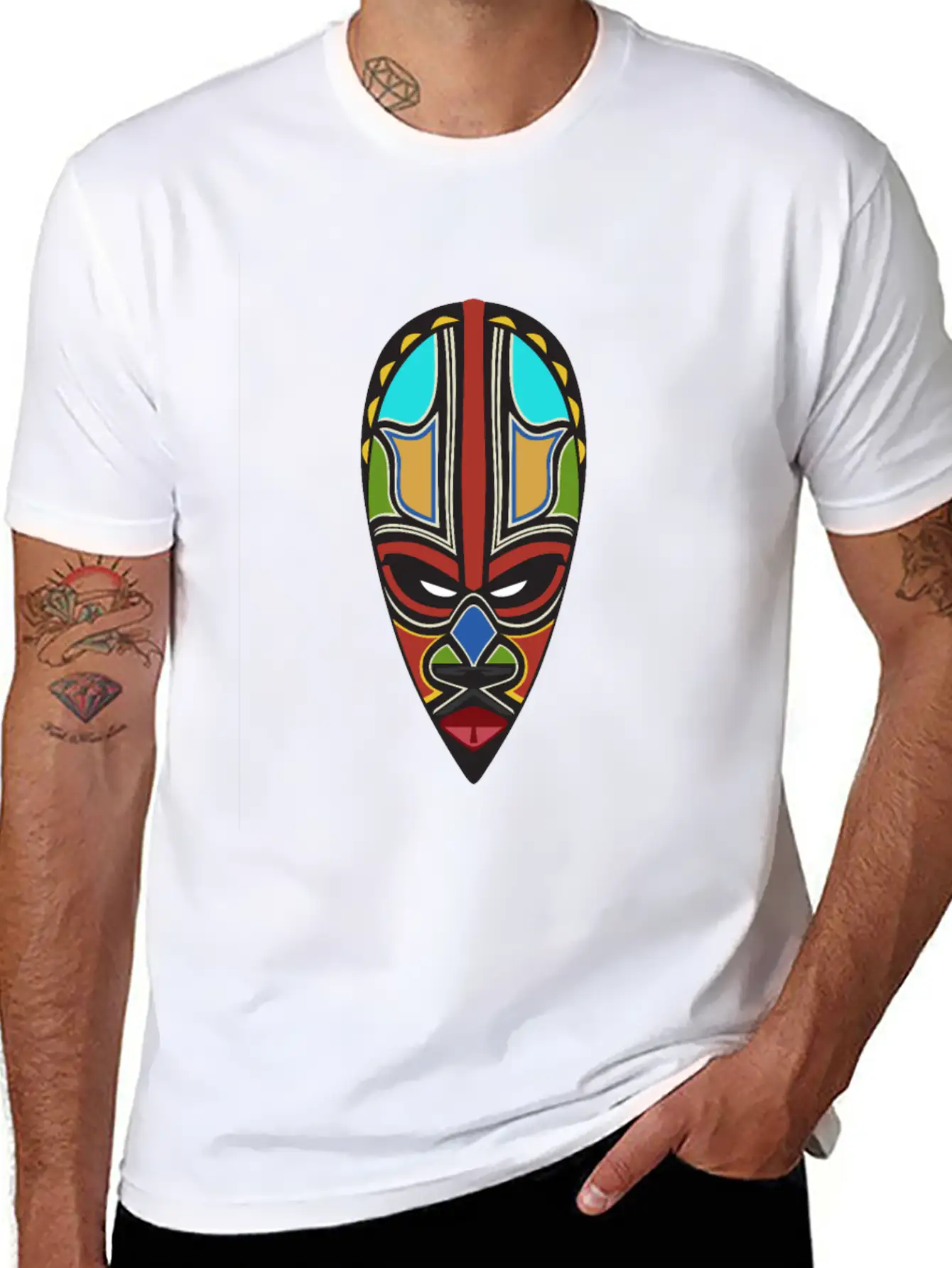 African Tribal Mask Essential Cotton Tee For Daily Outfits – Unisex Style