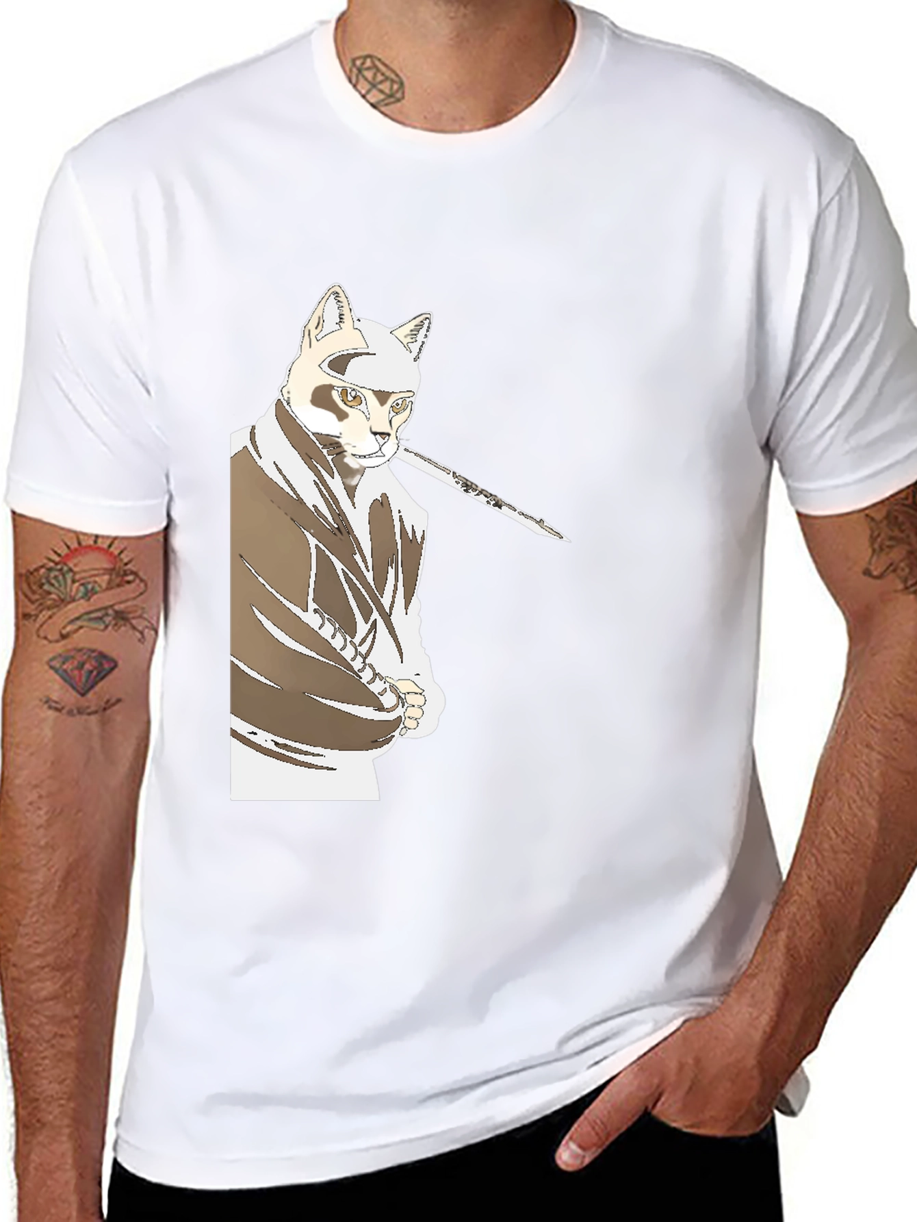 Samurai Cat T-Shirt - Black Graphic Tee