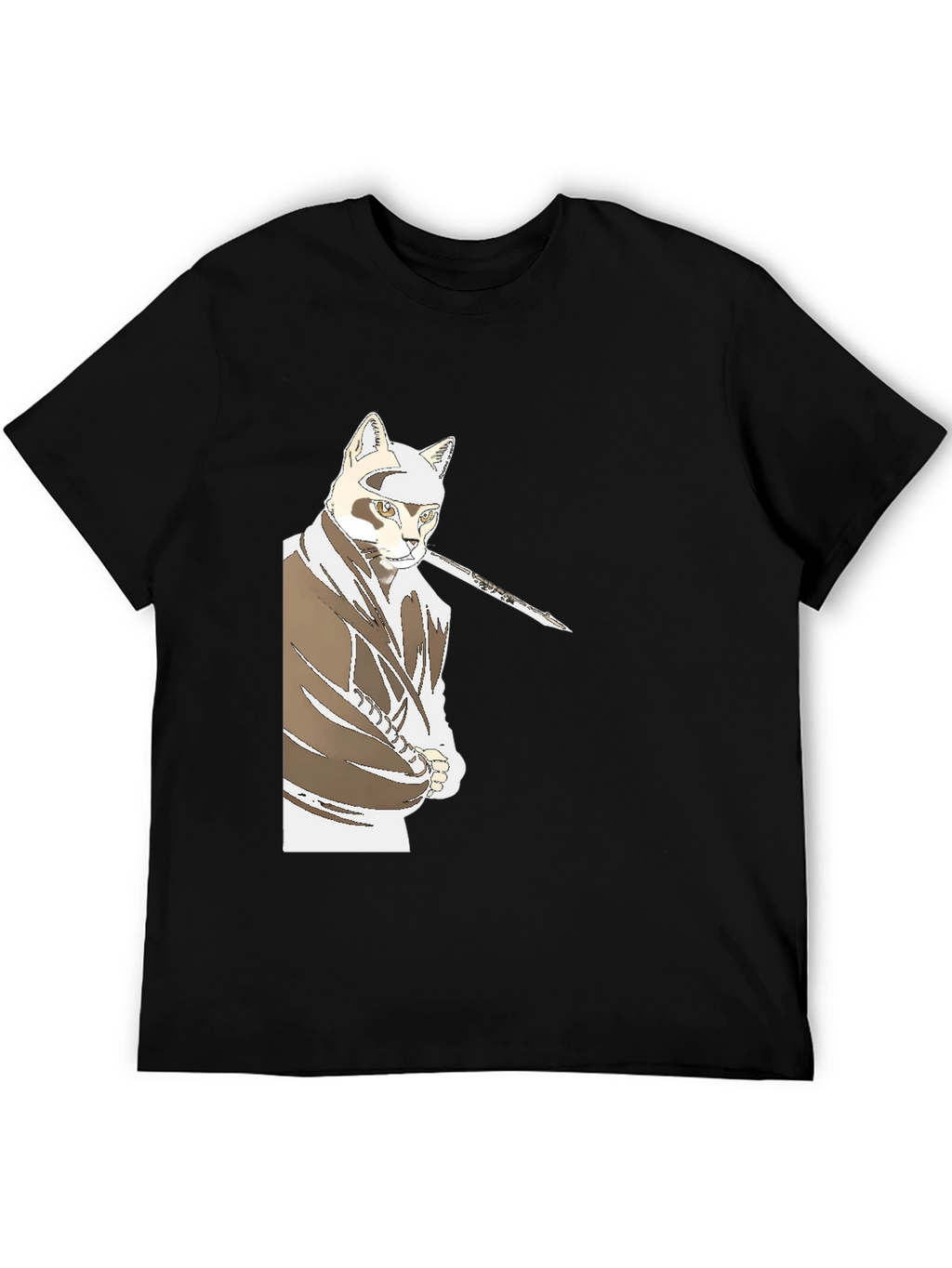 Samurai Cat T-Shirt - Black Graphic Tee