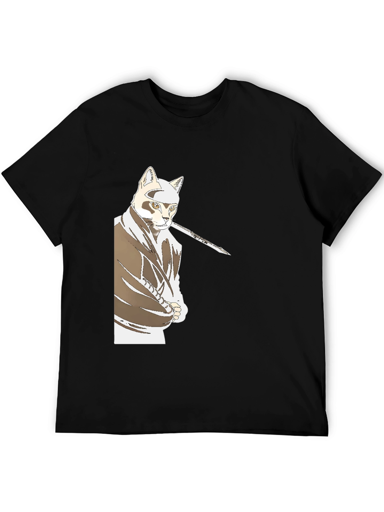 Samurai Cat T-Shirt - Black Graphic Tee
