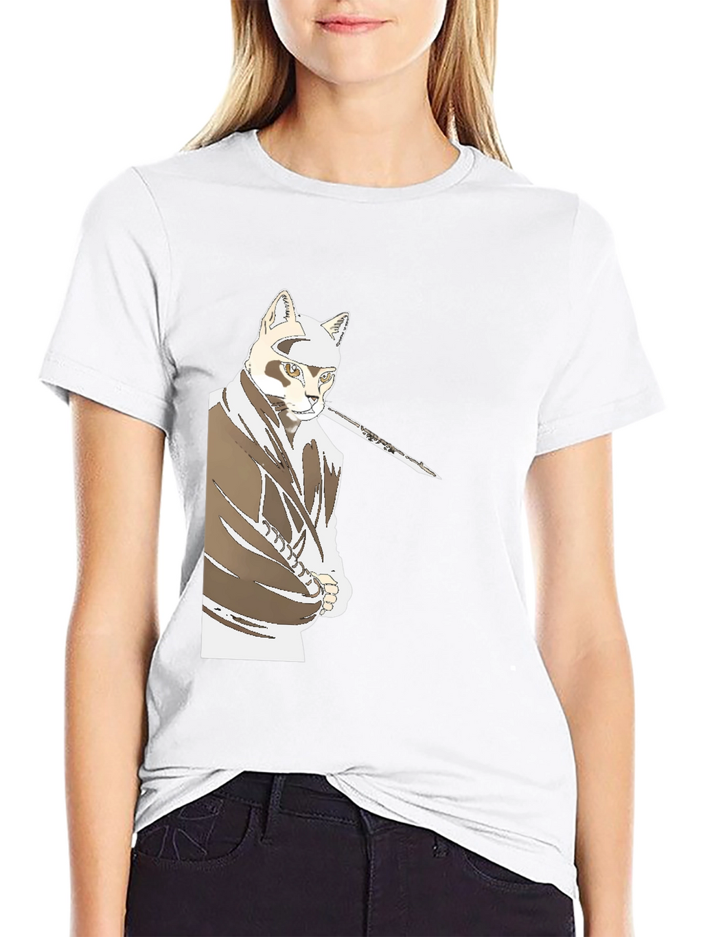 Samurai Cat T-Shirt - Black Graphic Tee