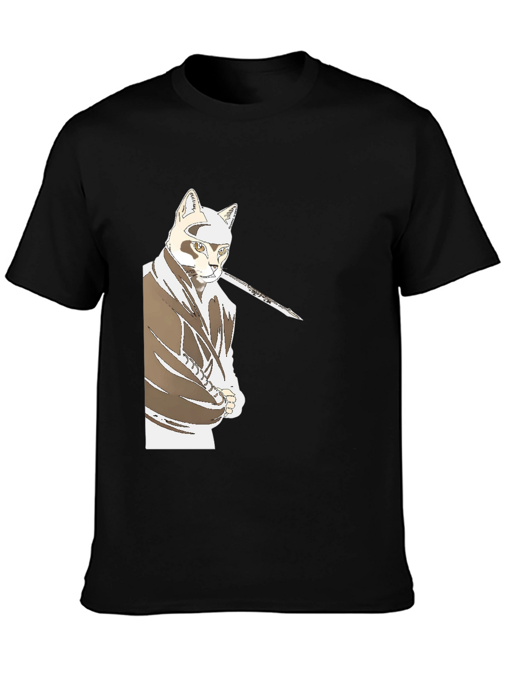 Samurai Cat T-Shirt - Black Graphic Tee