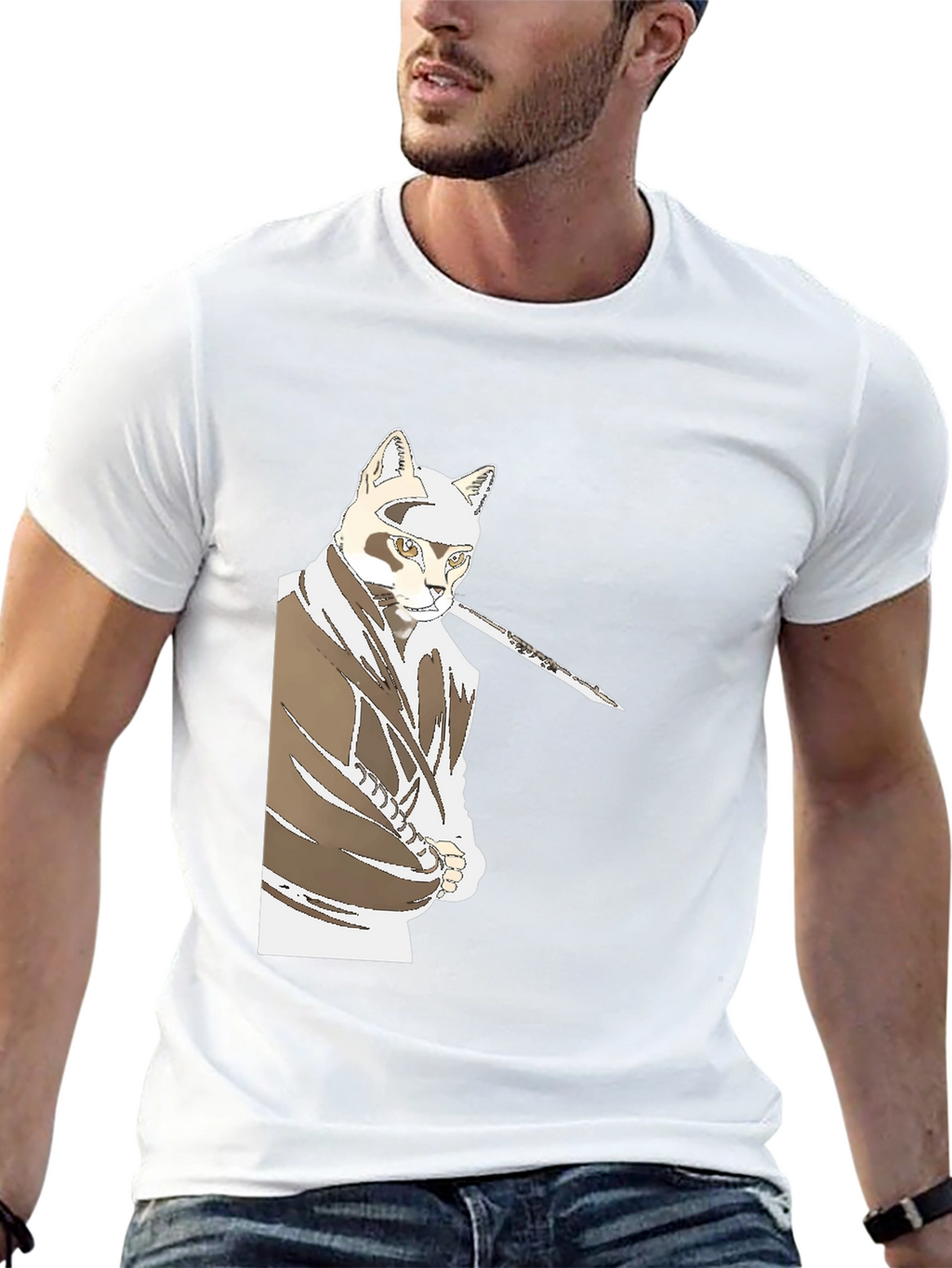 Samurai Cat T-Shirt - Black Graphic Tee