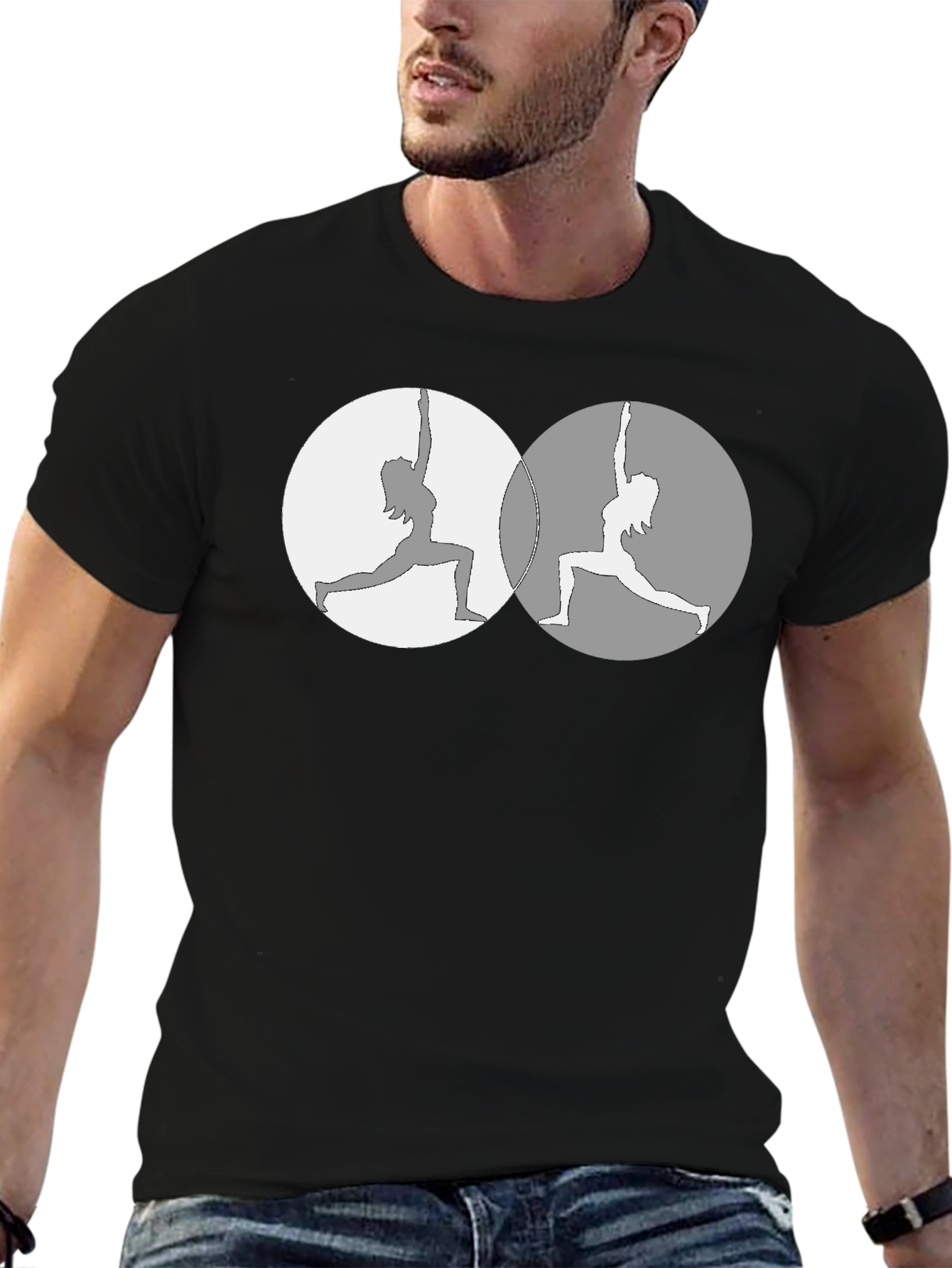 Yin Yang Yoga Pose Graphic Tee - Mens Black T-Shirt