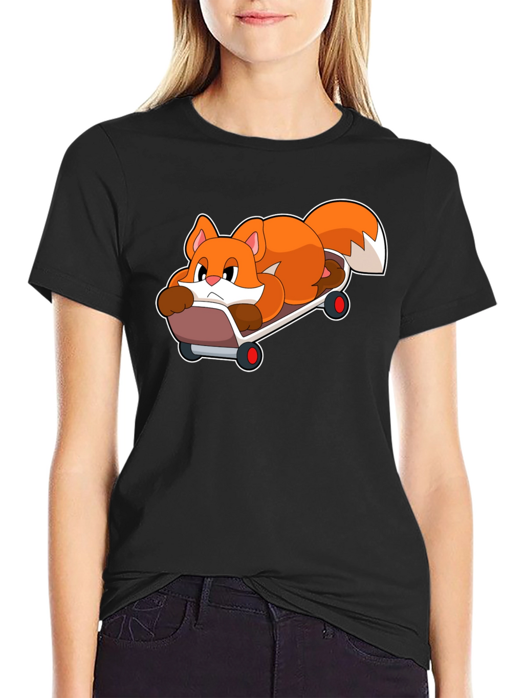 Cool Fox Skateboarder Black T-Shirt