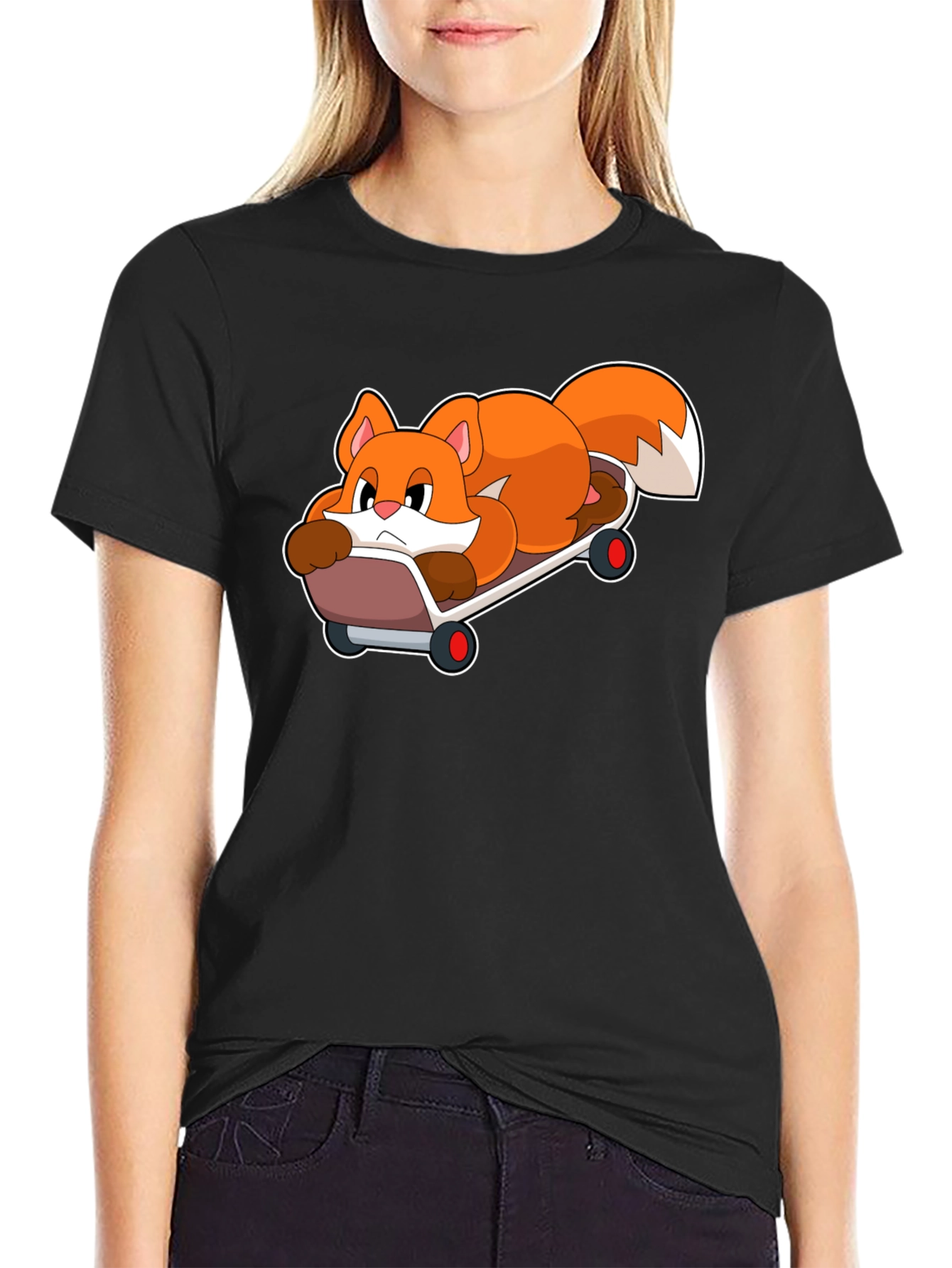 Cool Fox Skateboarder Black T-Shirt