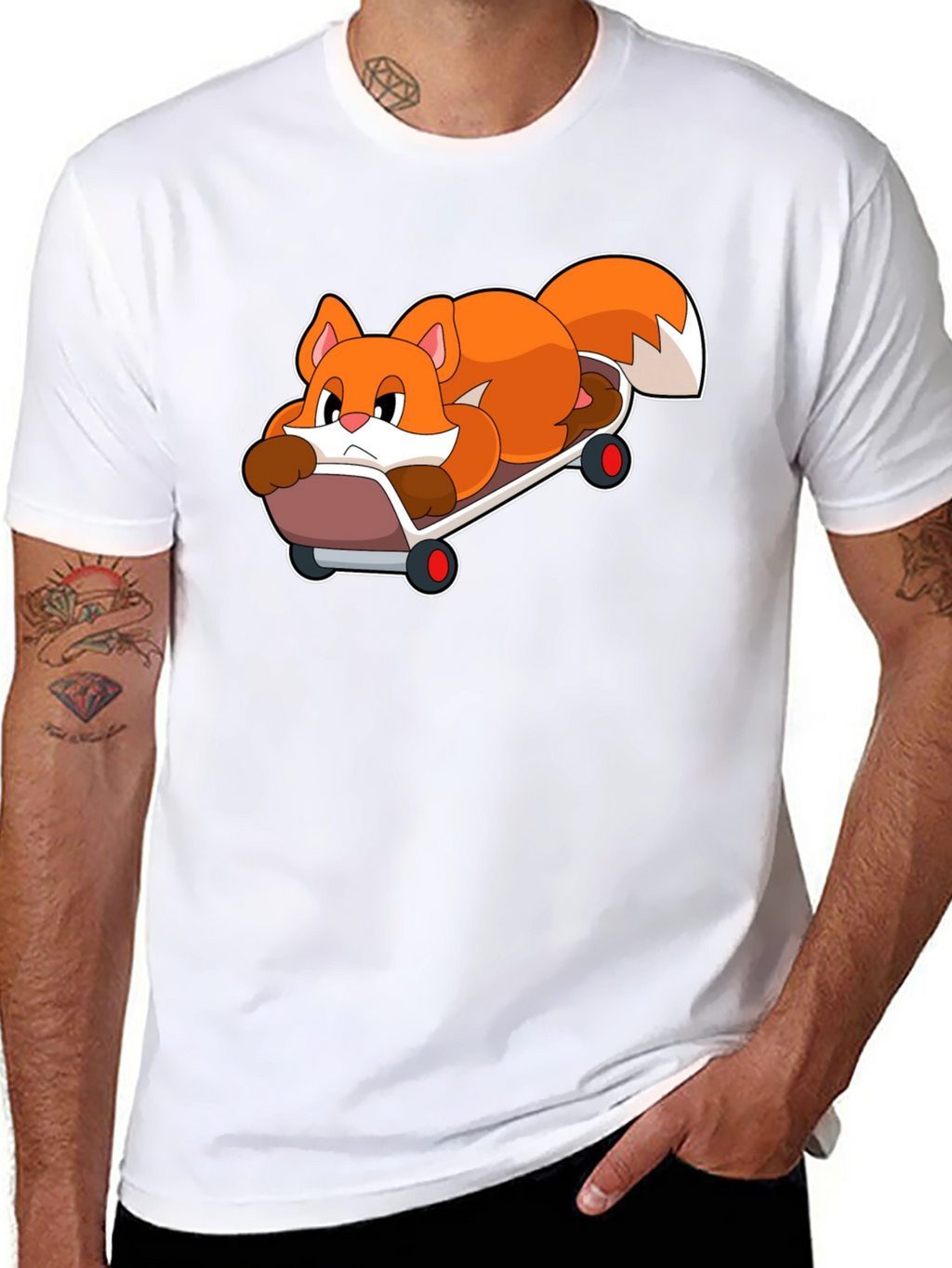 Cool Fox Skateboarder Black T-Shirt