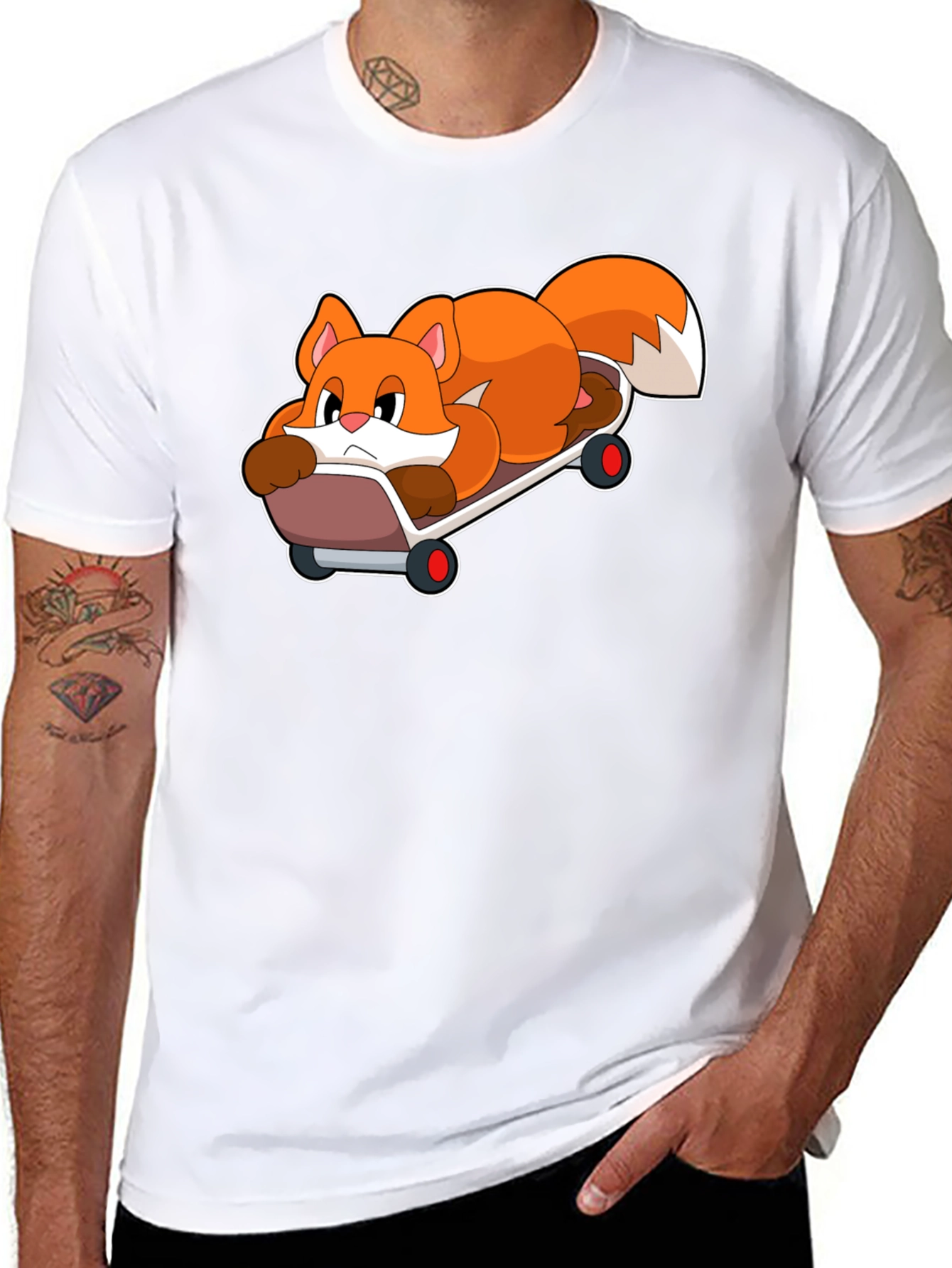 Cool Fox Skateboarder Black T-Shirt