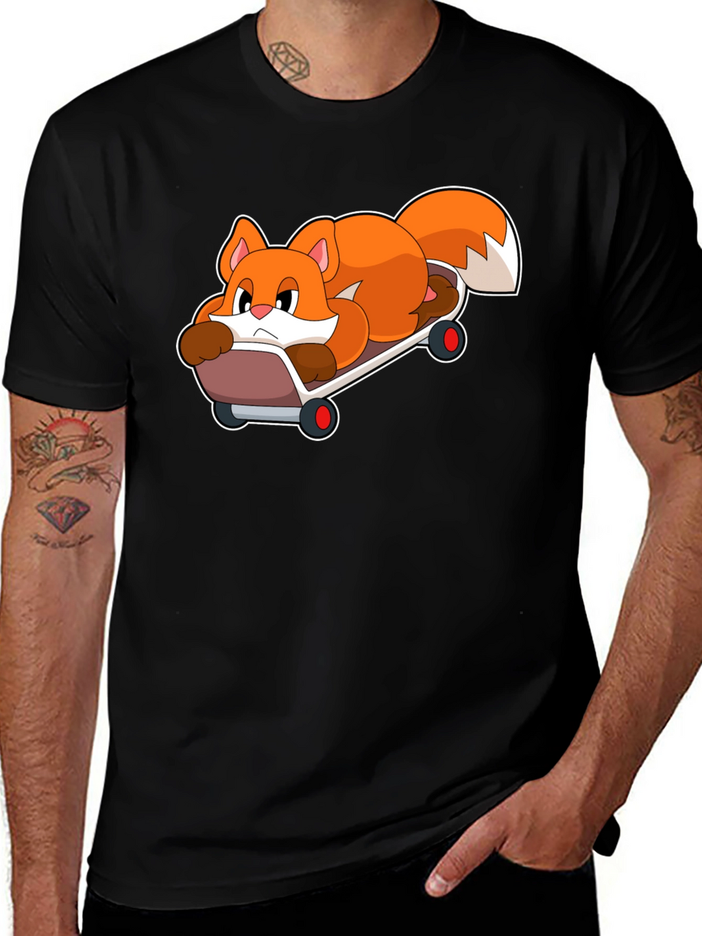 Cool Fox Skateboarder Black T-Shirt