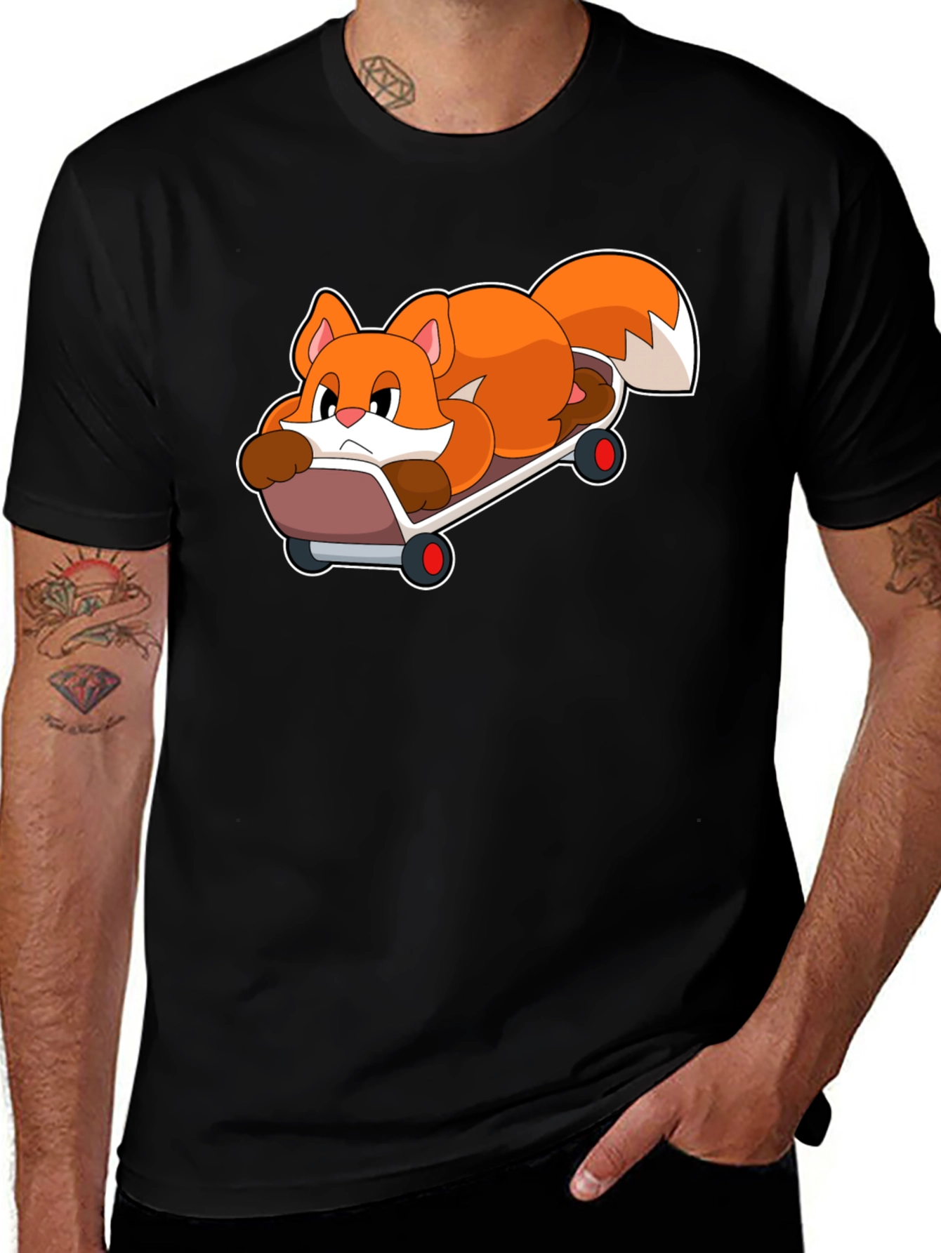Cool Fox Skateboarder Black T-Shirt