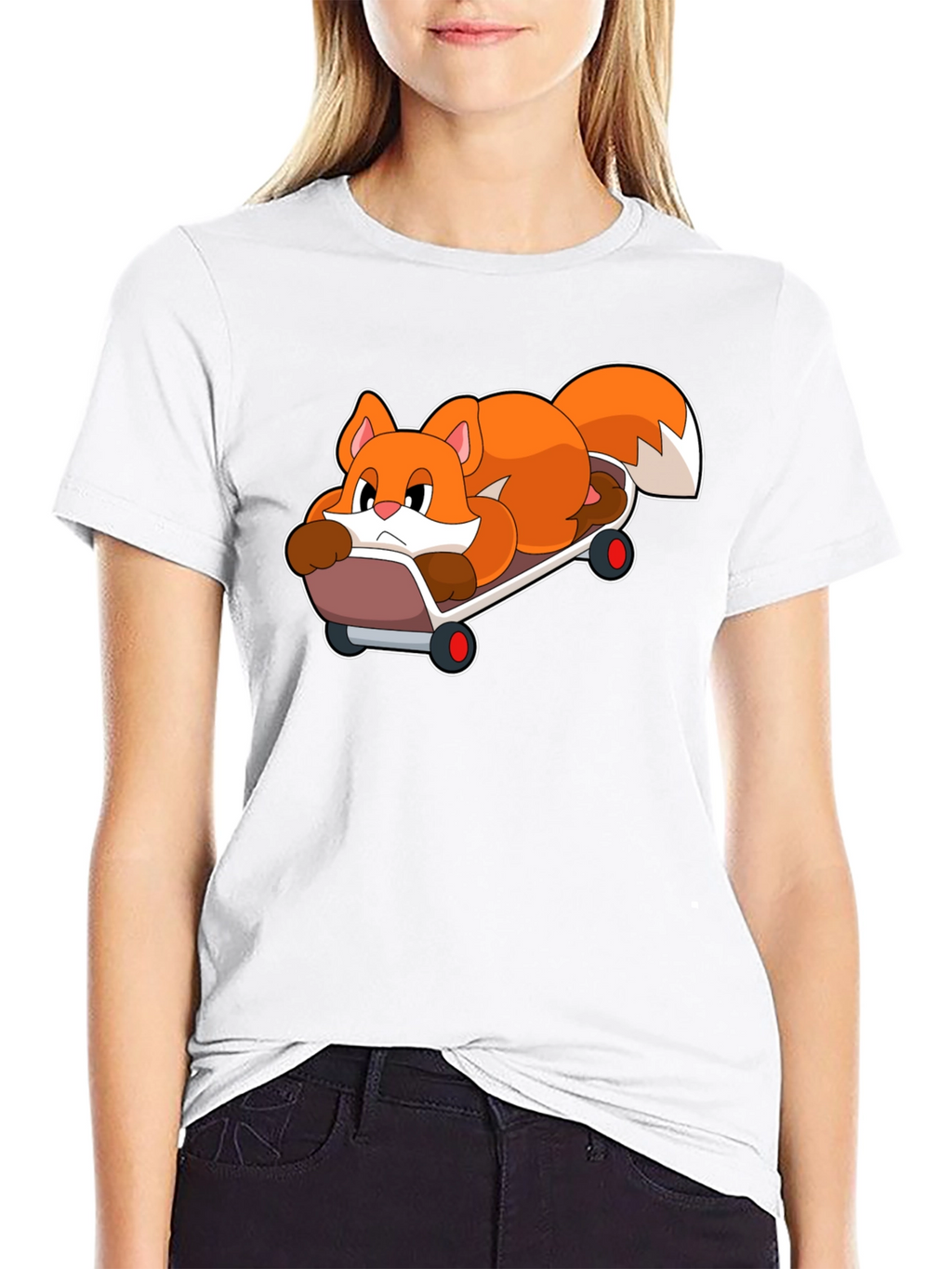 Cool Fox Skateboarder Black T-Shirt